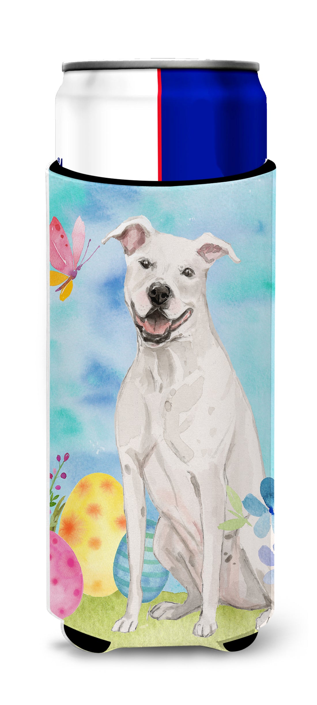 White Staffie Bull Terrier Easter  Ultra Hugger for slim cans BB9606MUK  the-store.com.