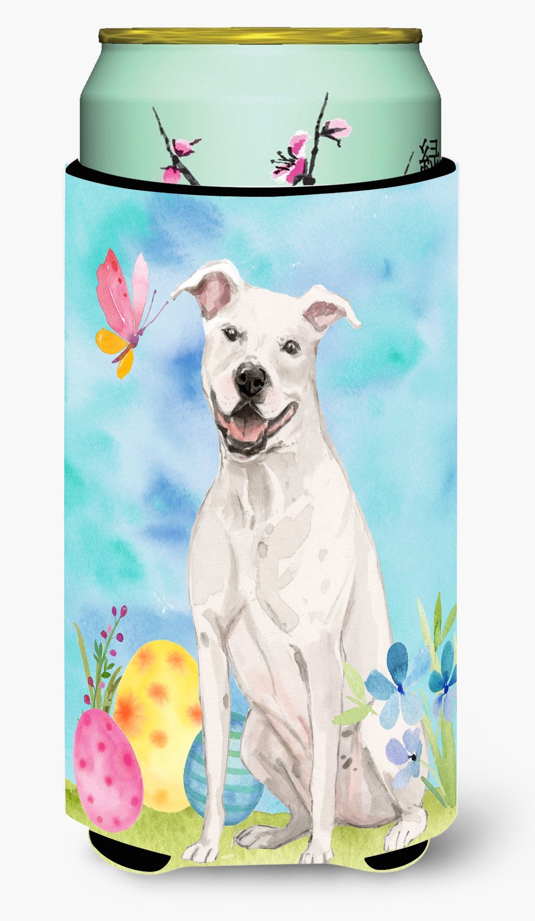 White Staffie Bull Terrier Easter Tall Boy Beverage Insulator Hugger BB9606TBC by Caroline's Treasures