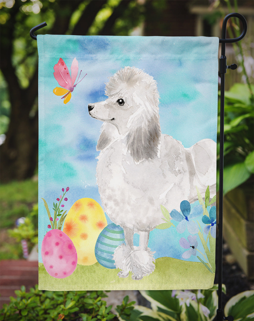 White Standard Poodle Easter Flag Garden Size BB9630GF  the-store.com.