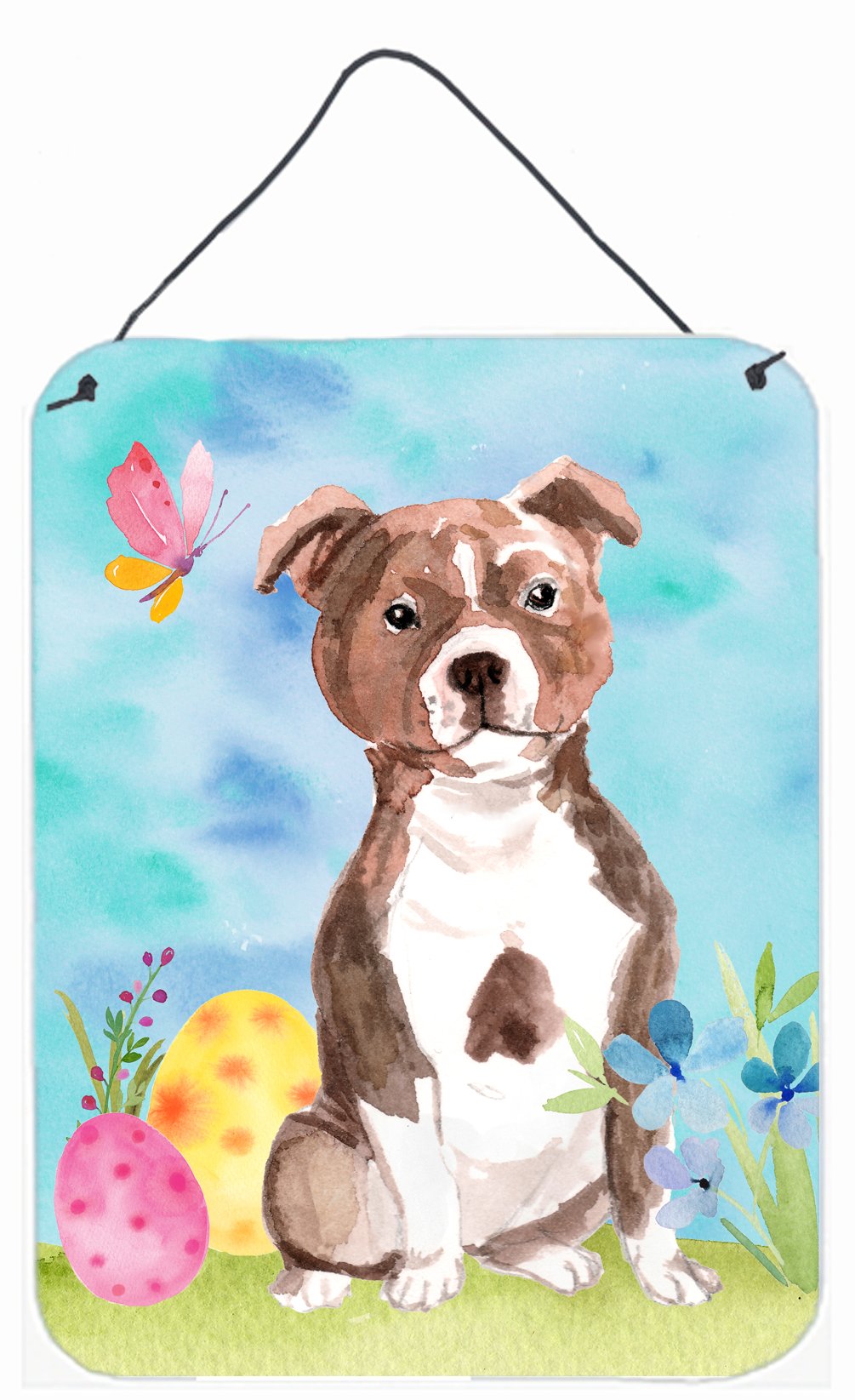 Red Staffie Bull Terrier Easter Wall or Door Hanging Prints BB9636DS1216 by Caroline's Treasures