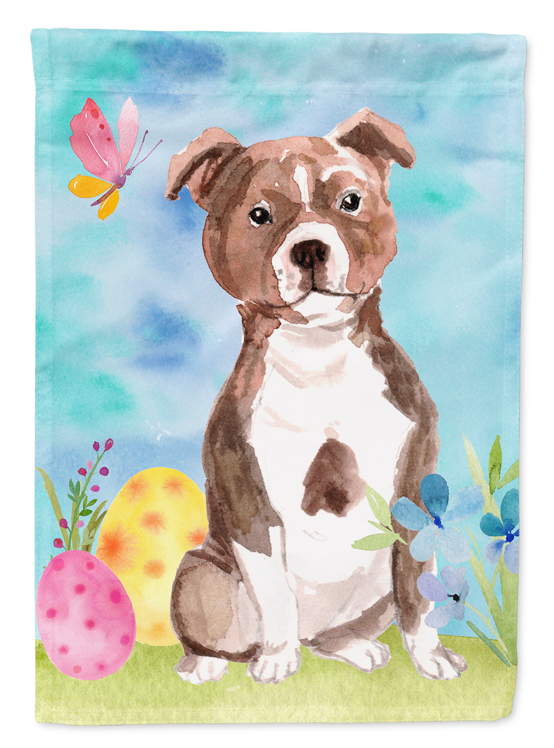 Red Staffie Bull Terrier Easter Flag Garden Size BB9636GF  the-store.com.