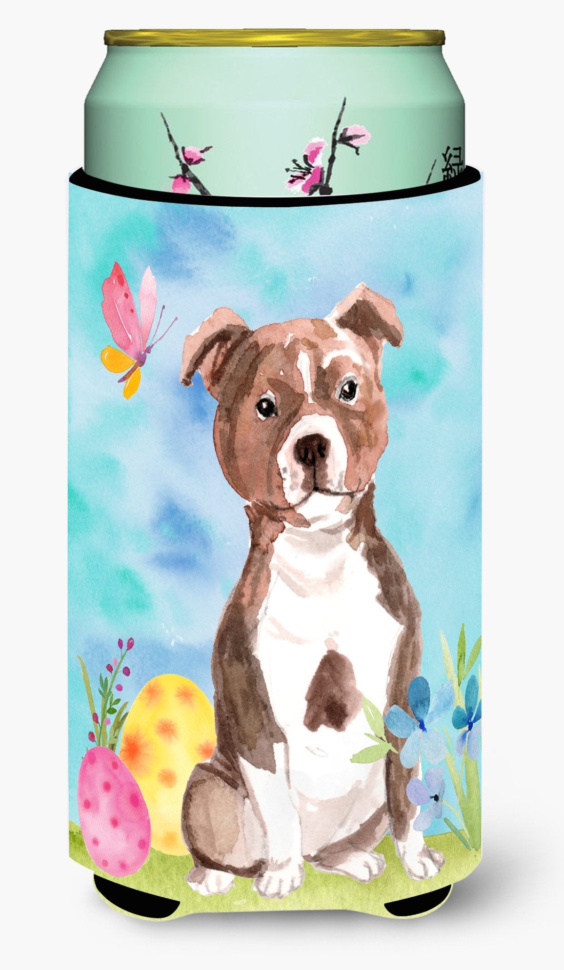 Red Staffie Bull Terrier Easter Tall Boy Beverage Insulator Hugger BB9636TBC by Caroline's Treasures