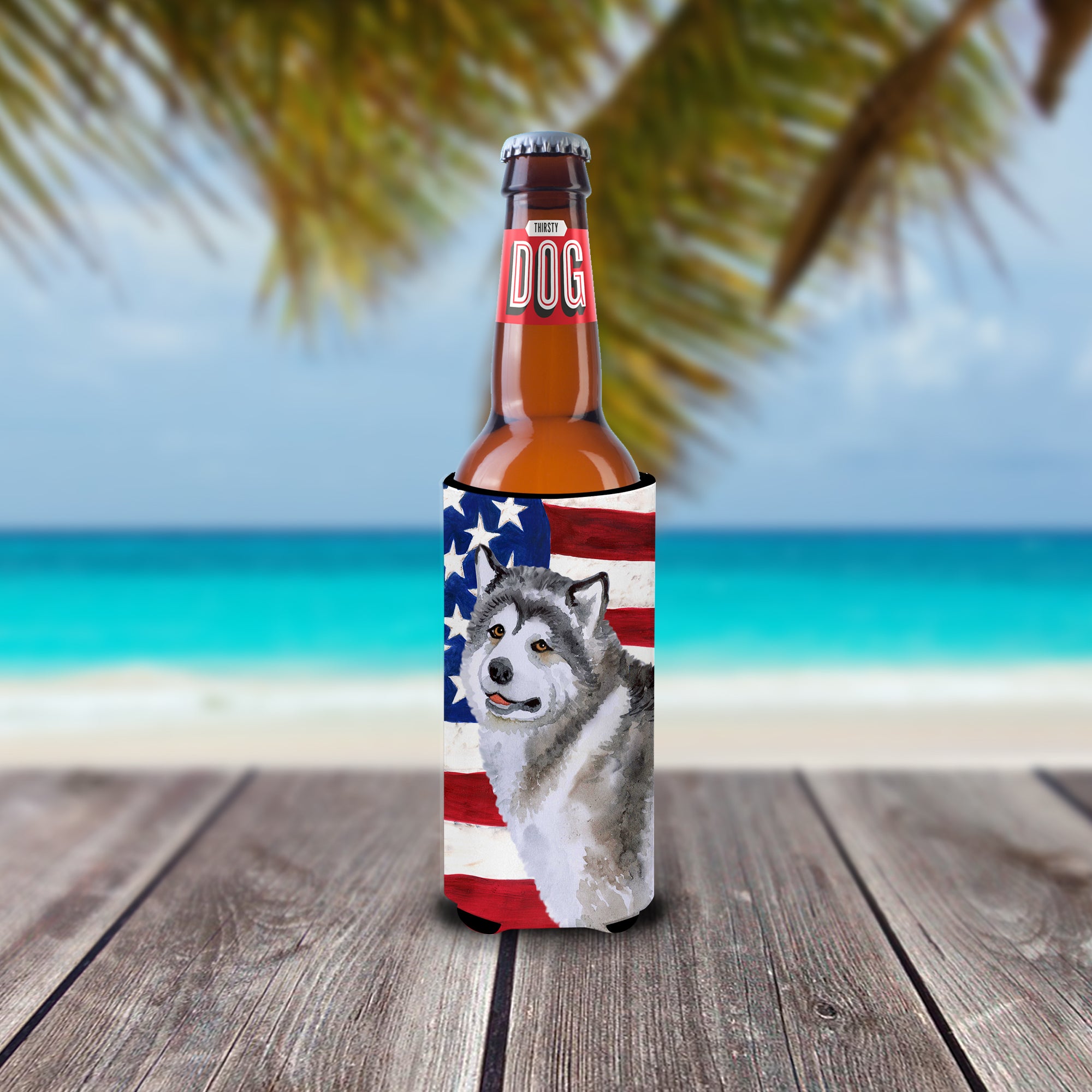 Alaskan Malamute Patriotic  Ultra Hugger for slim cans BB9638MUK  the-store.com.