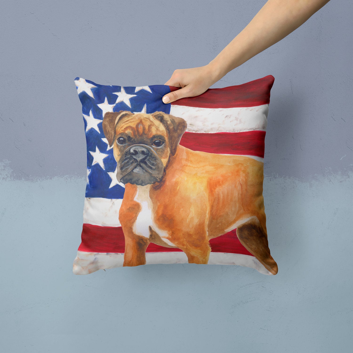 German Boxer Patriotic Fabric Decorative Pillow BB9640PW1414 - the-store.com