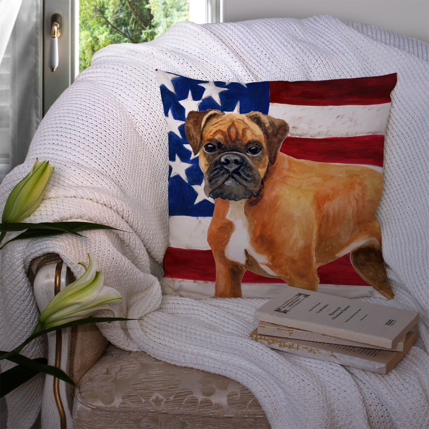 German Boxer Patriotic Fabric Decorative Pillow BB9640PW1414 - the-store.com