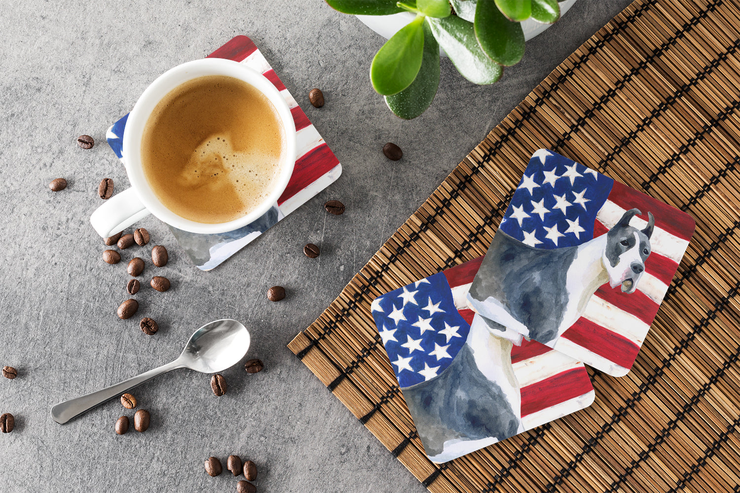 Harlequin Great Dane Patriotic Foam Coaster Set of 4 BB9643FC - the-store.com