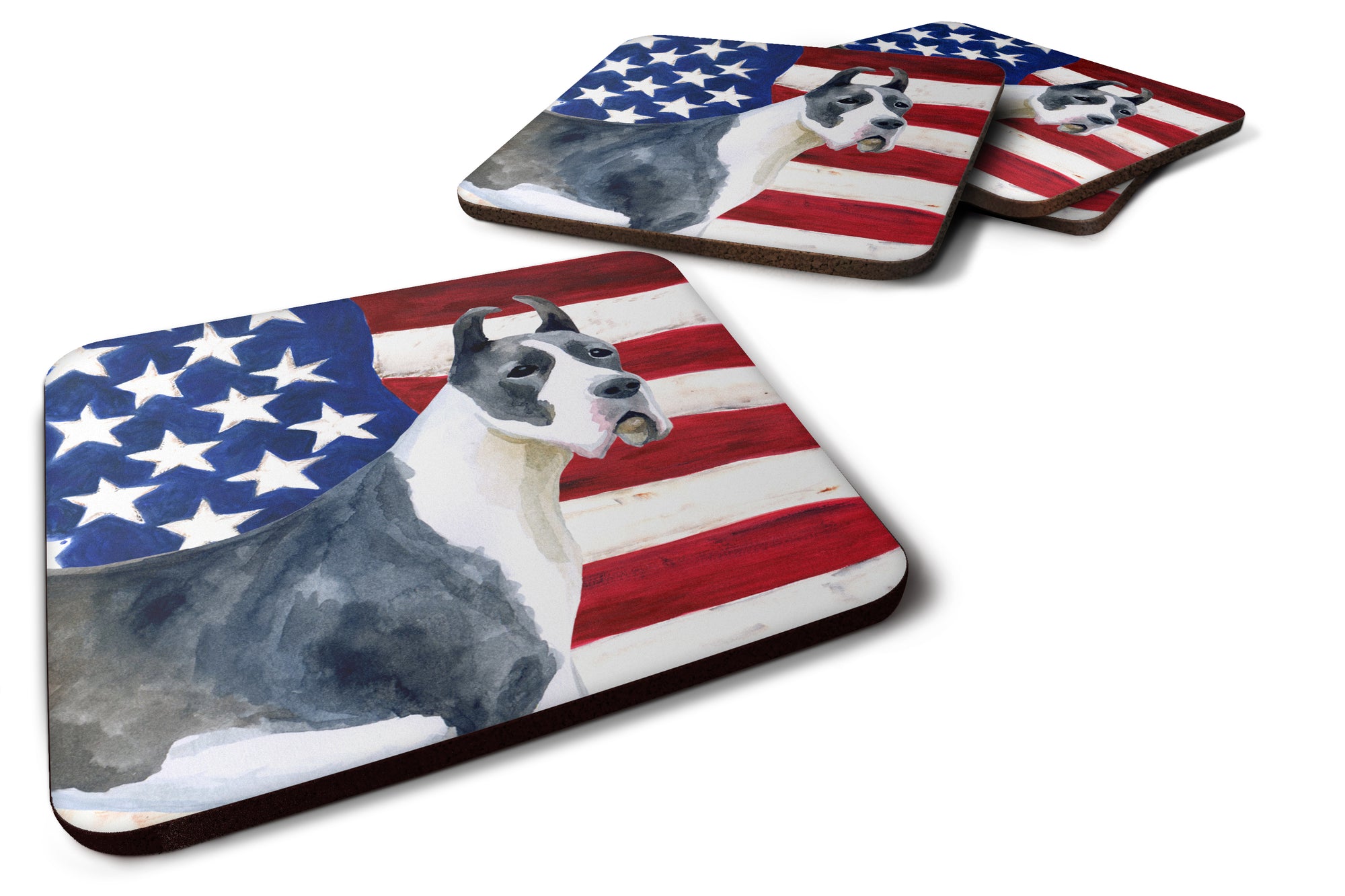 Harlequin Great Dane Patriotic Foam Coaster Set of 4 BB9643FC - the-store.com