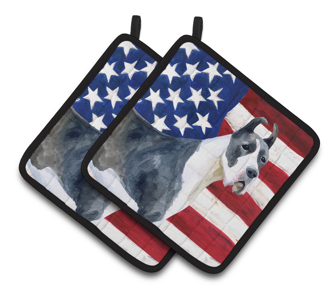 Harlequin Great Dane Patriotic Pair of Pot Holders BB9643PTHD by Caroline's Treasures