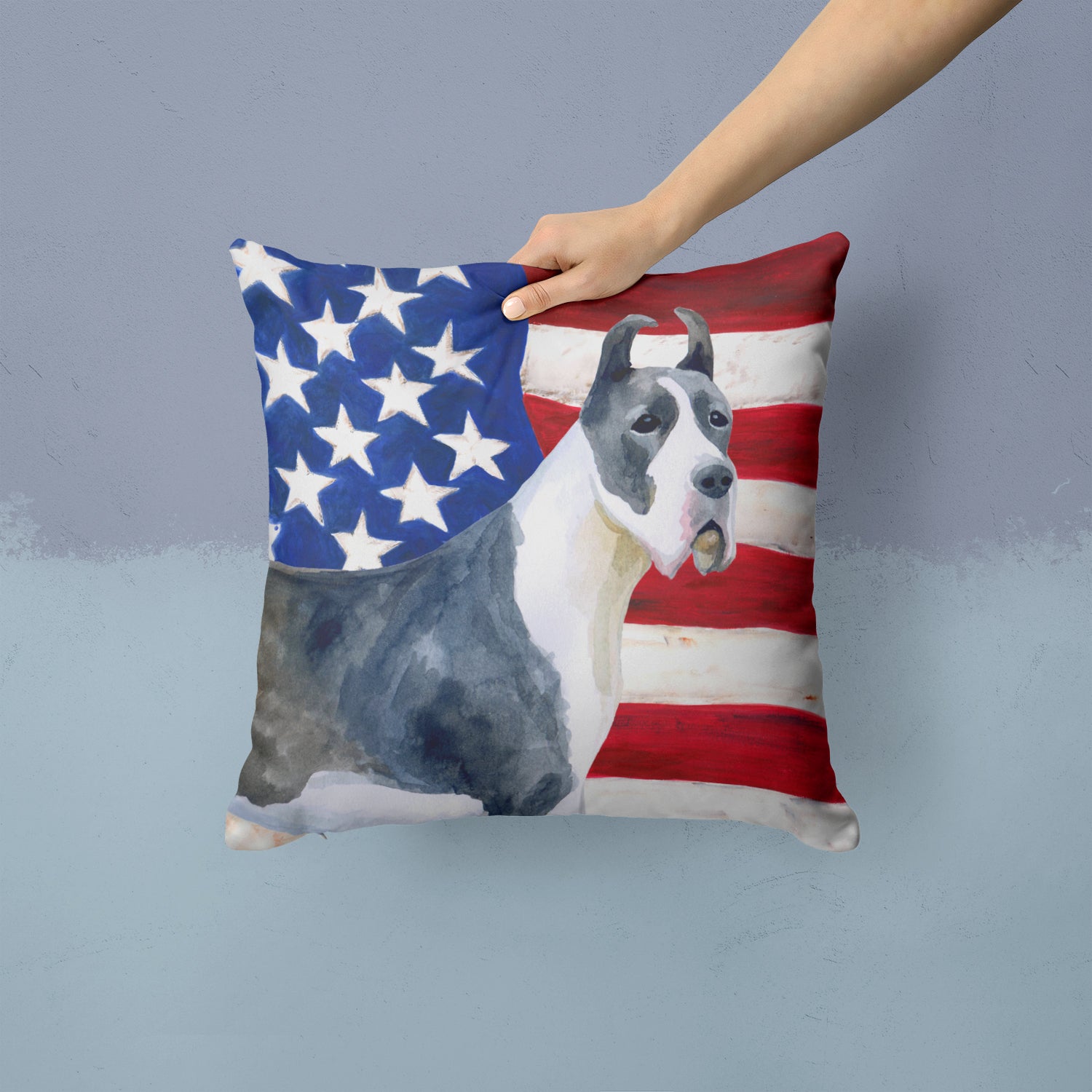 Harlequin Great Dane Patriotic Fabric Decorative Pillow BB9643PW1414 - the-store.com