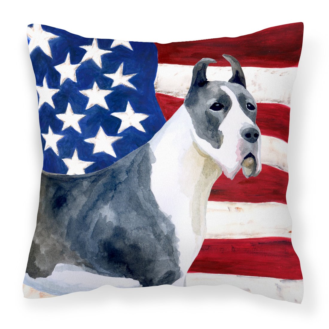 Harlequin Great Dane Patriotic Fabric Decorative Pillow BB9643PW1818 by Caroline's Treasures