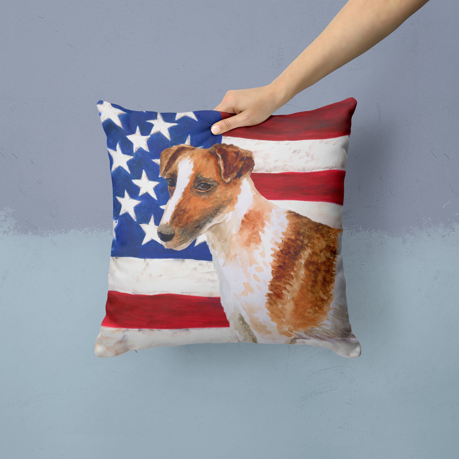 Smooth Fox Terrier Patriotic Fabric Decorative Pillow BB9647PW1414 - the-store.com