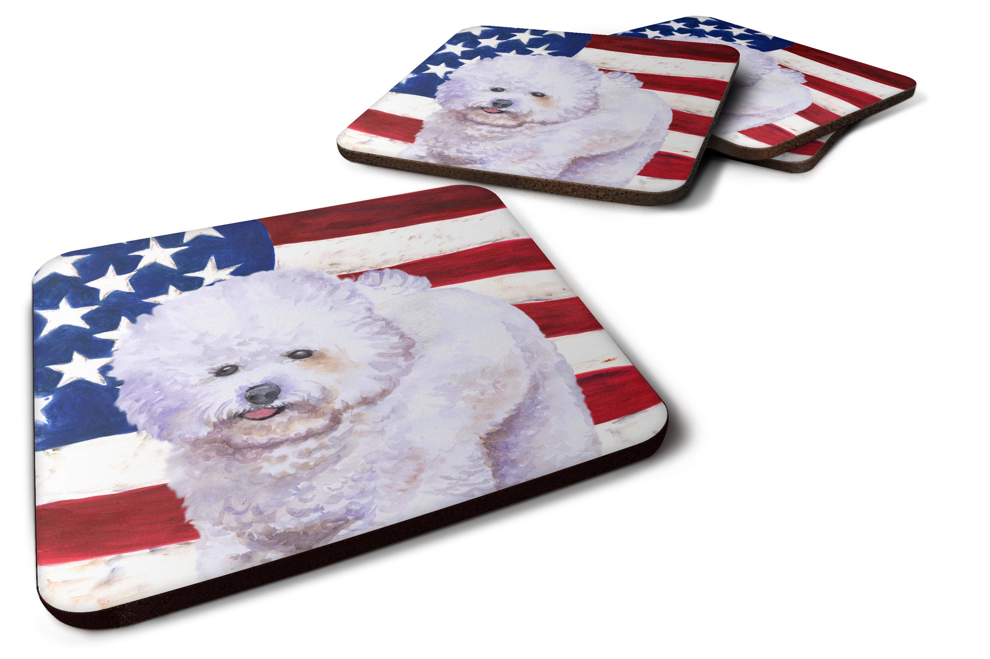 Bichon Frise Patriotic Foam Coaster Set of 4 BB9648FC - the-store.com