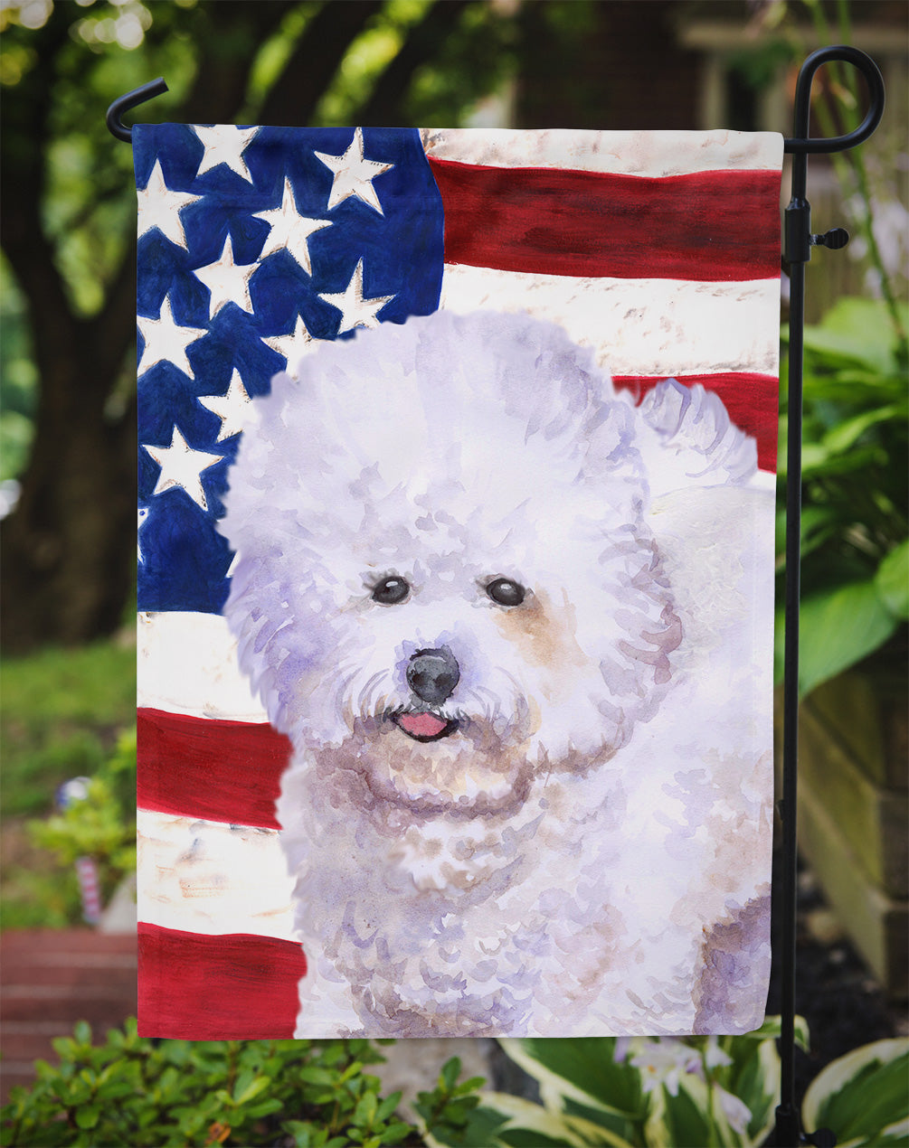 Bichon Frise Patriotic Flag Garden Size BB9648GF  the-store.com.