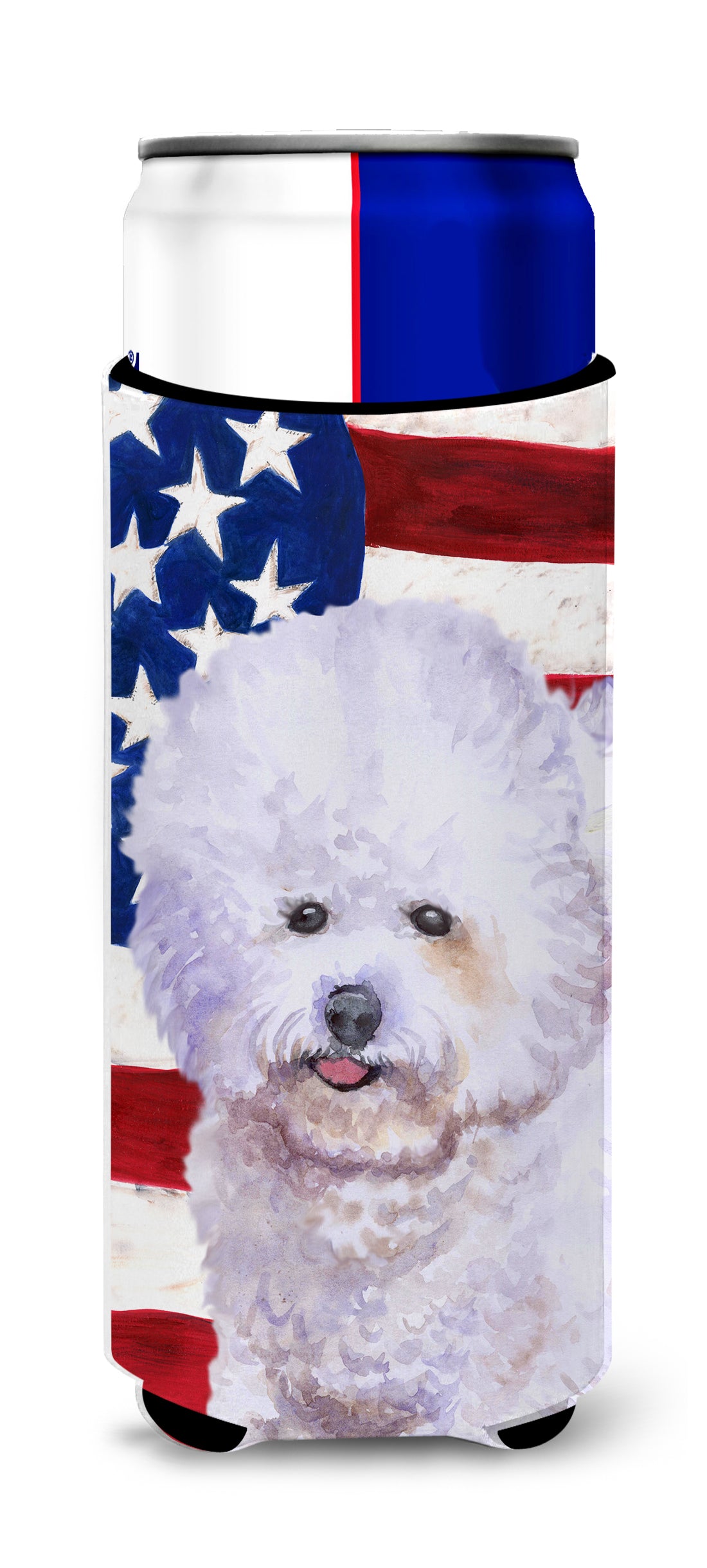 Bichon Frise Patriotic  Ultra Hugger for slim cans BB9648MUK  the-store.com.