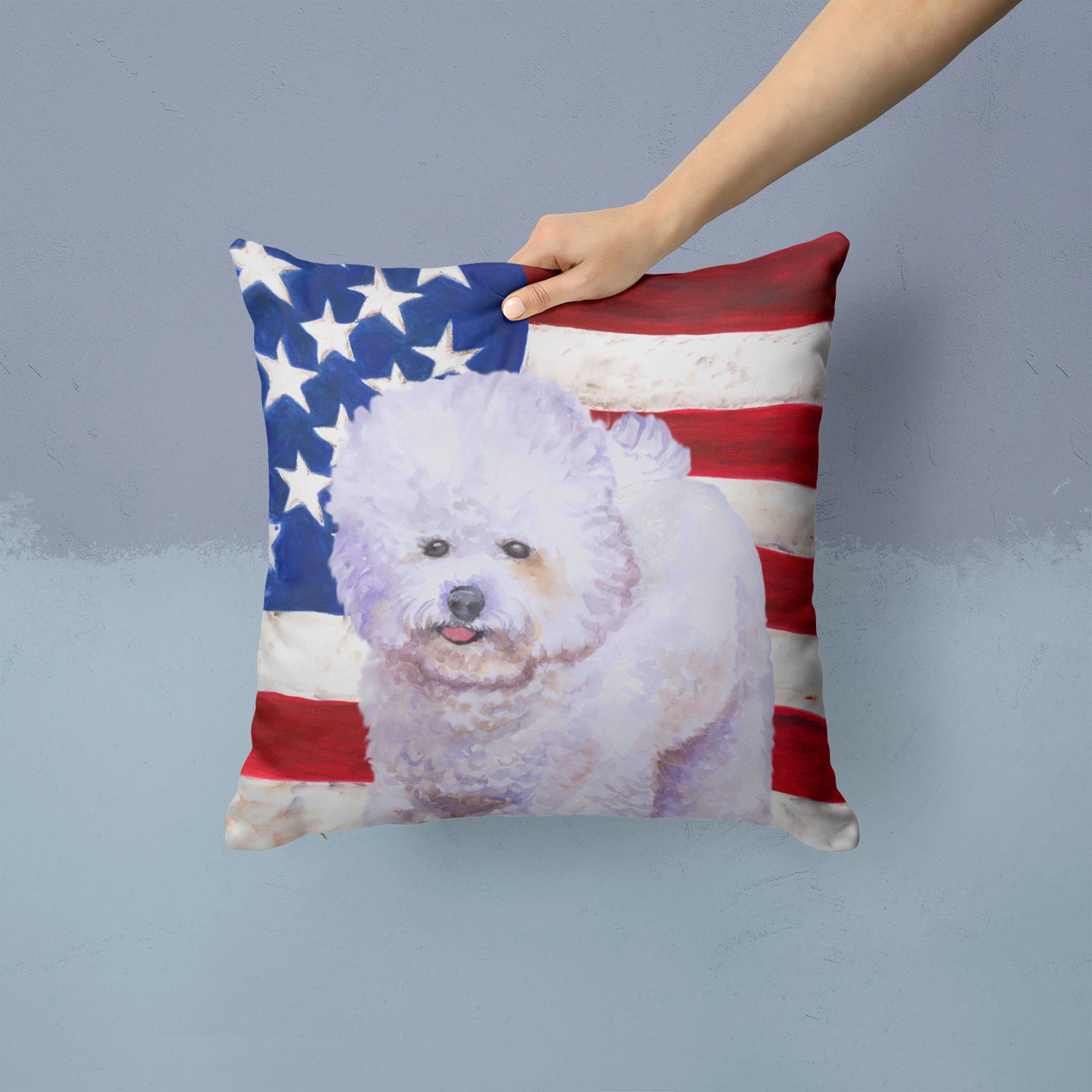 Bichon Frise Patriotic Fabric Decorative Pillow BB9648PW1414 - the-store.com