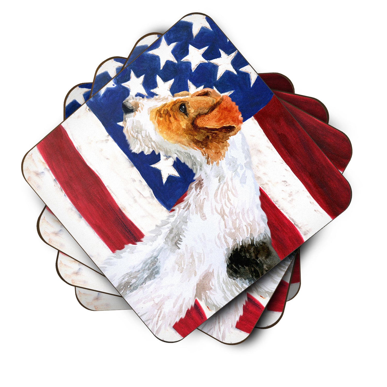 Fox Terrier Patriotic Foam Coaster Set of 4 BB9650FC - the-store.com