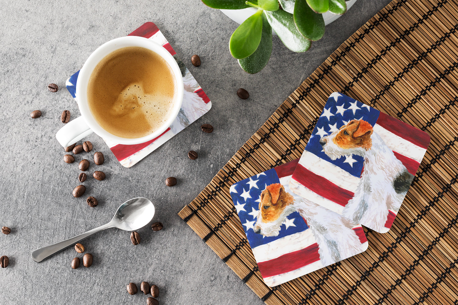 Fox Terrier Patriotic Foam Coaster Set of 4 BB9650FC - the-store.com