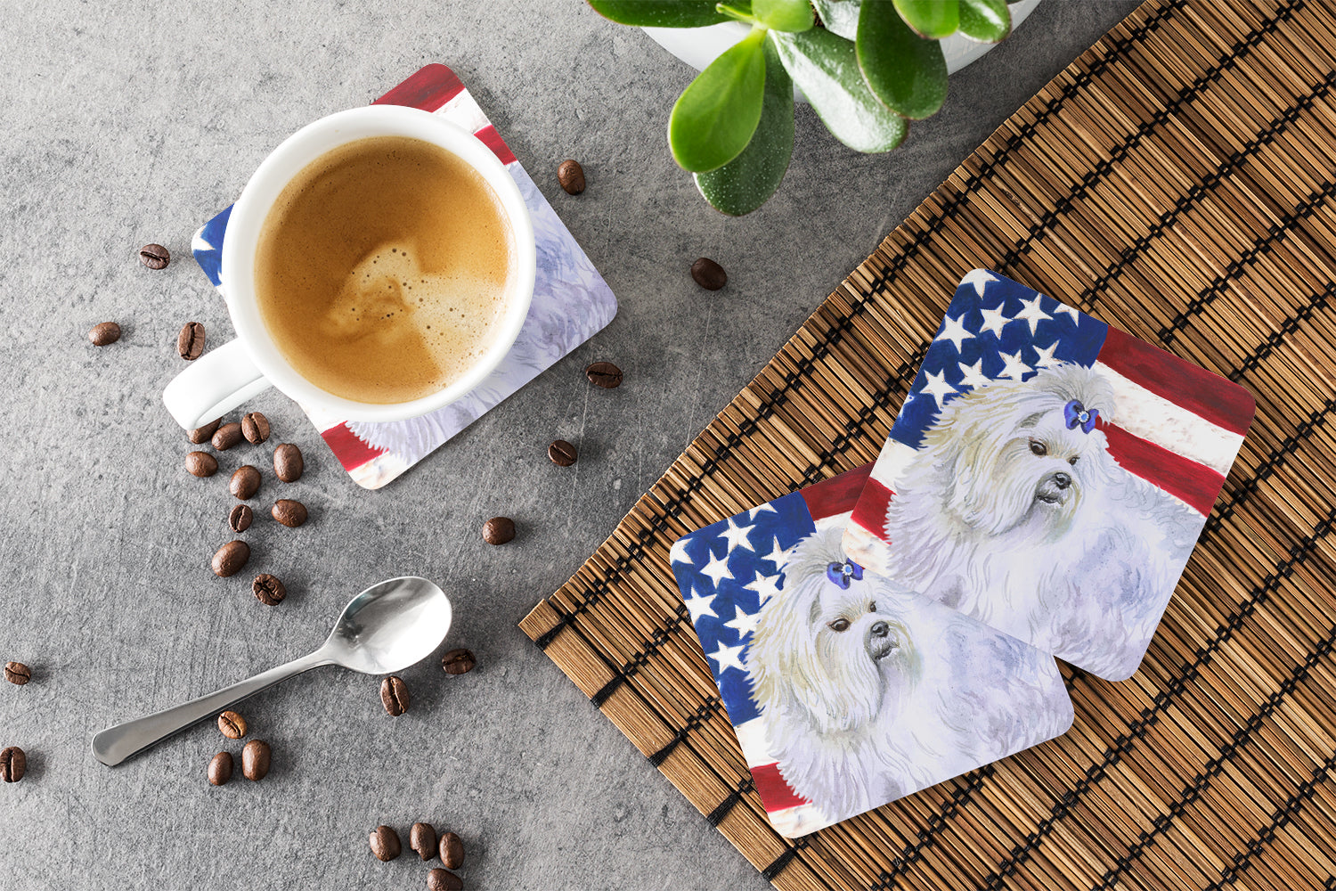 Maltese Patriotic Foam Coaster Set of 4 BB9651FC - the-store.com