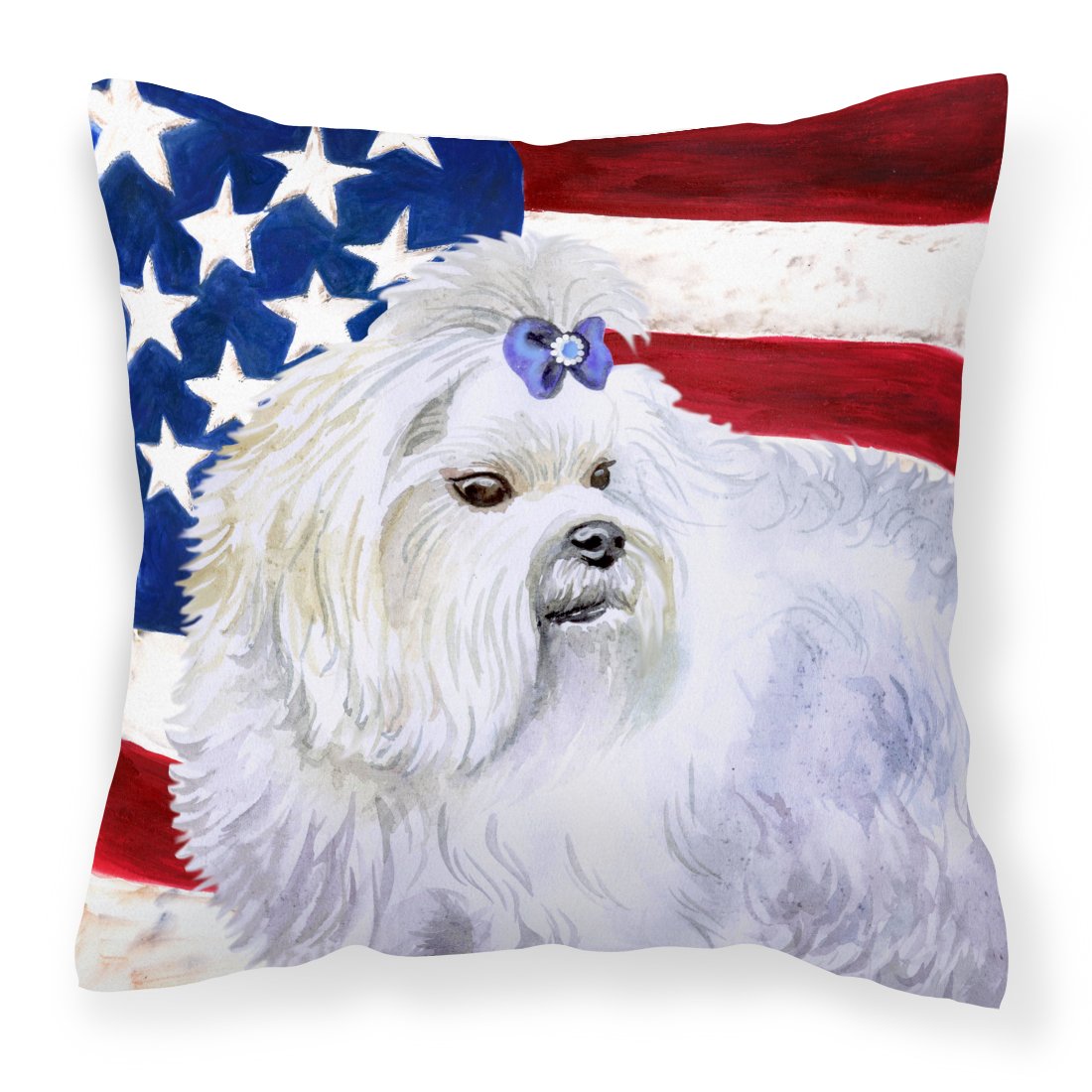 Maltese Patriotic Fabric Decorative Pillow BB9651PW1818 by Caroline's Treasures