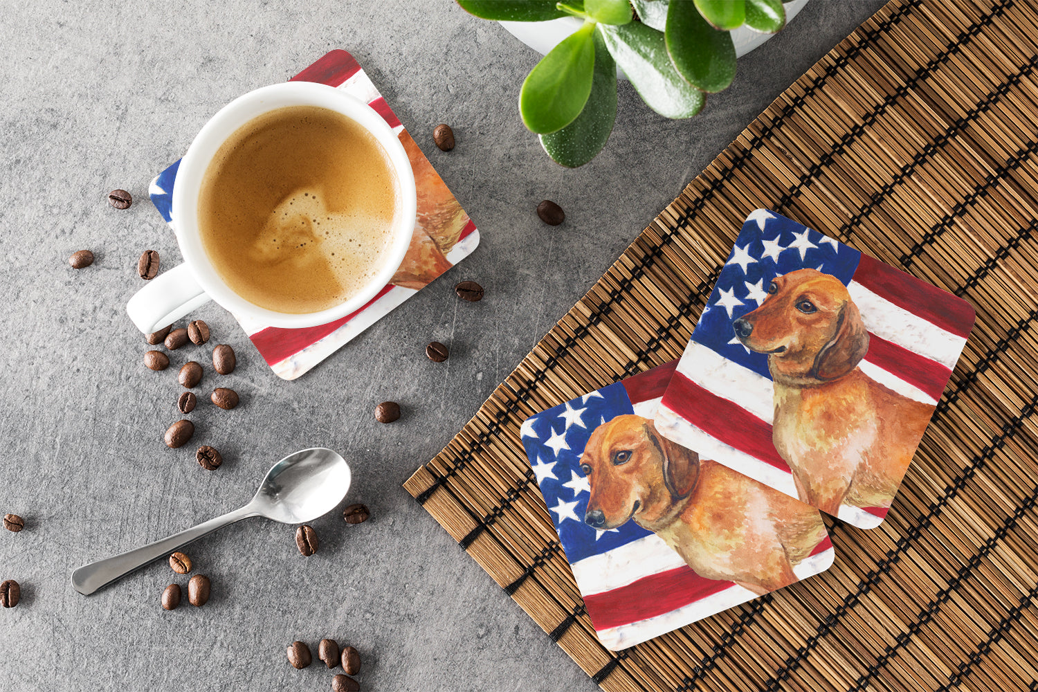 Dachshund Patriotic Foam Coaster Set of 4 BB9652FC - the-store.com