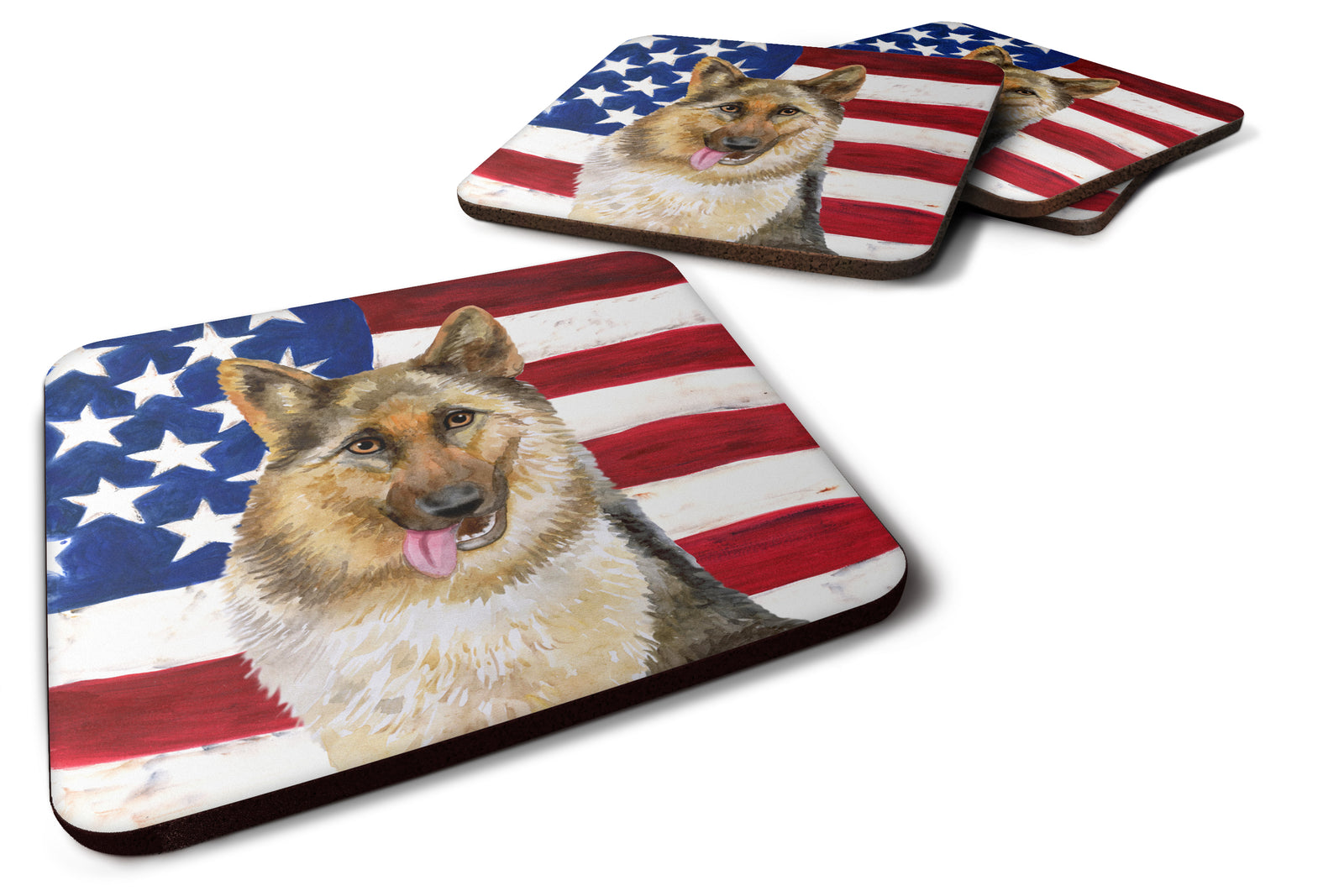 German Shepherd Patriotic Foam Coaster Set of 4 BB9654FC - the-store.com