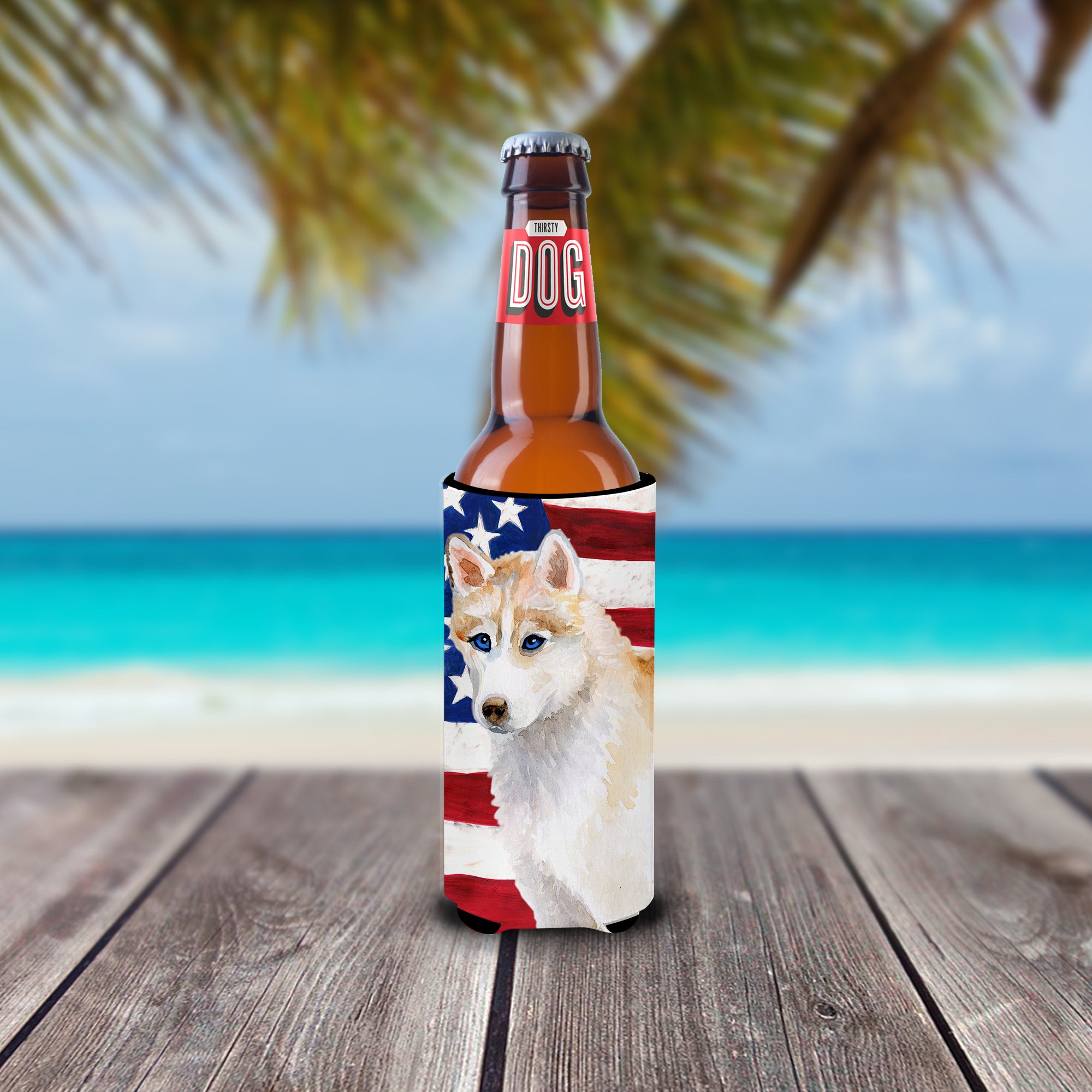 Siberian Husky Patriotic  Ultra Hugger for slim cans BB9655MUK  the-store.com.