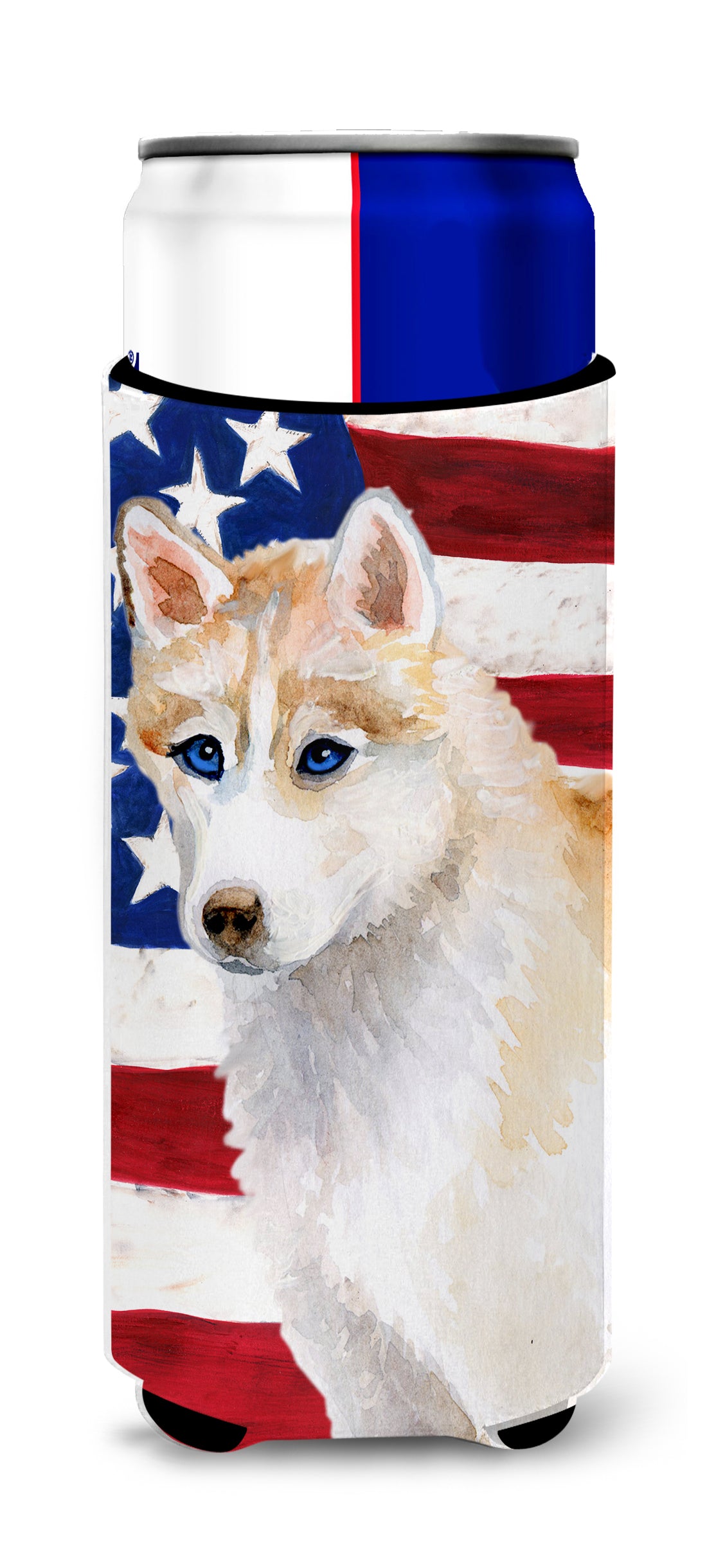 Siberian Husky Patriotic  Ultra Hugger for slim cans BB9655MUK  the-store.com.