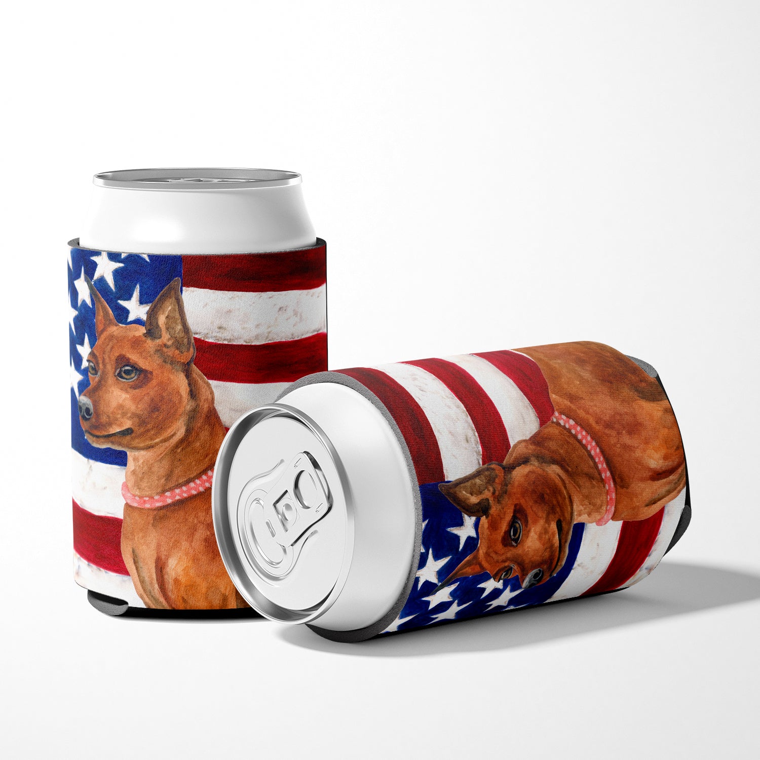 Miniature Pinscher Patriotic Can or Bottle Hugger BB9656CC  the-store.com.