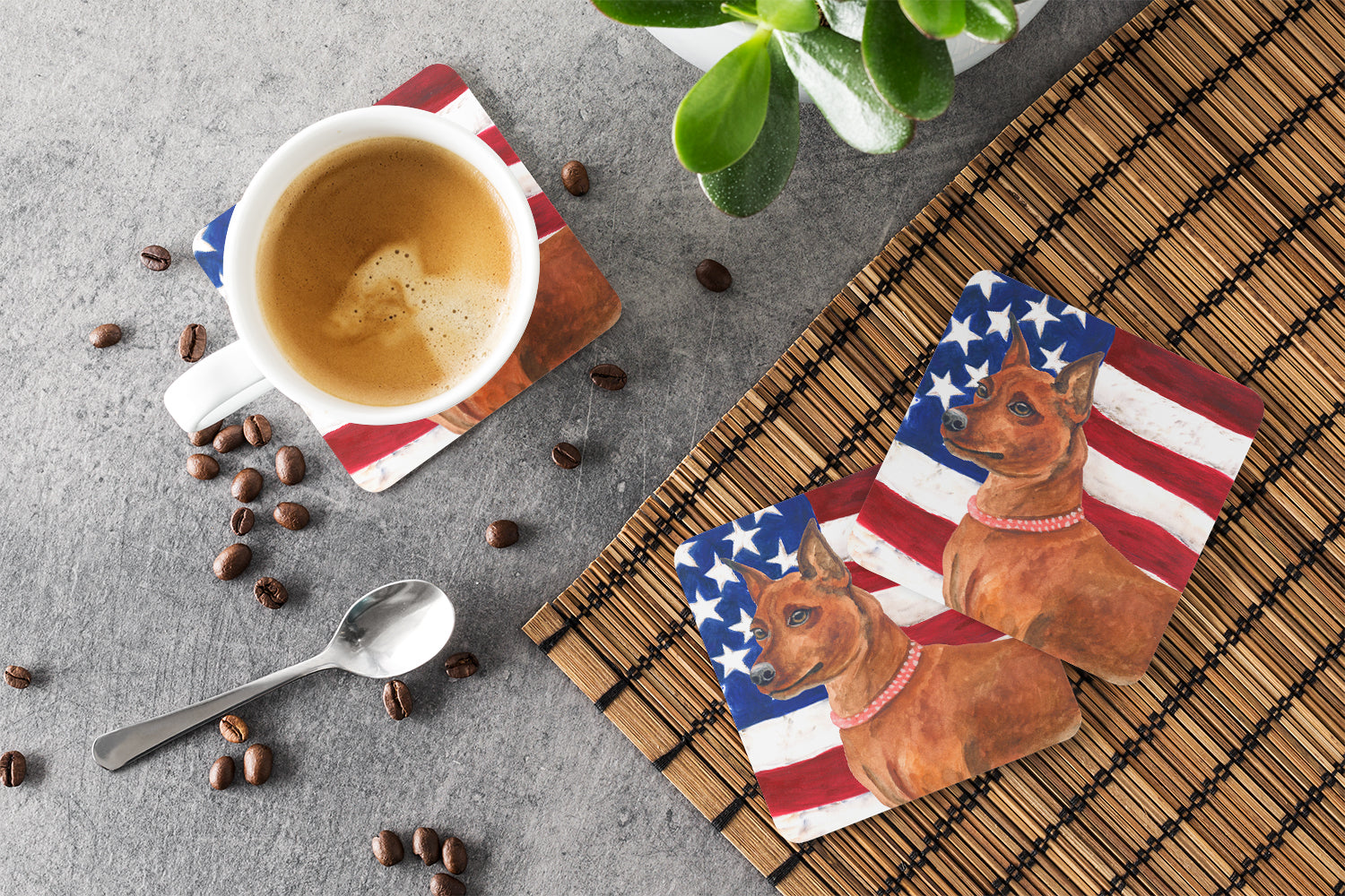 Miniature Pinscher Patriotic Foam Coaster Set of 4 BB9656FC - the-store.com