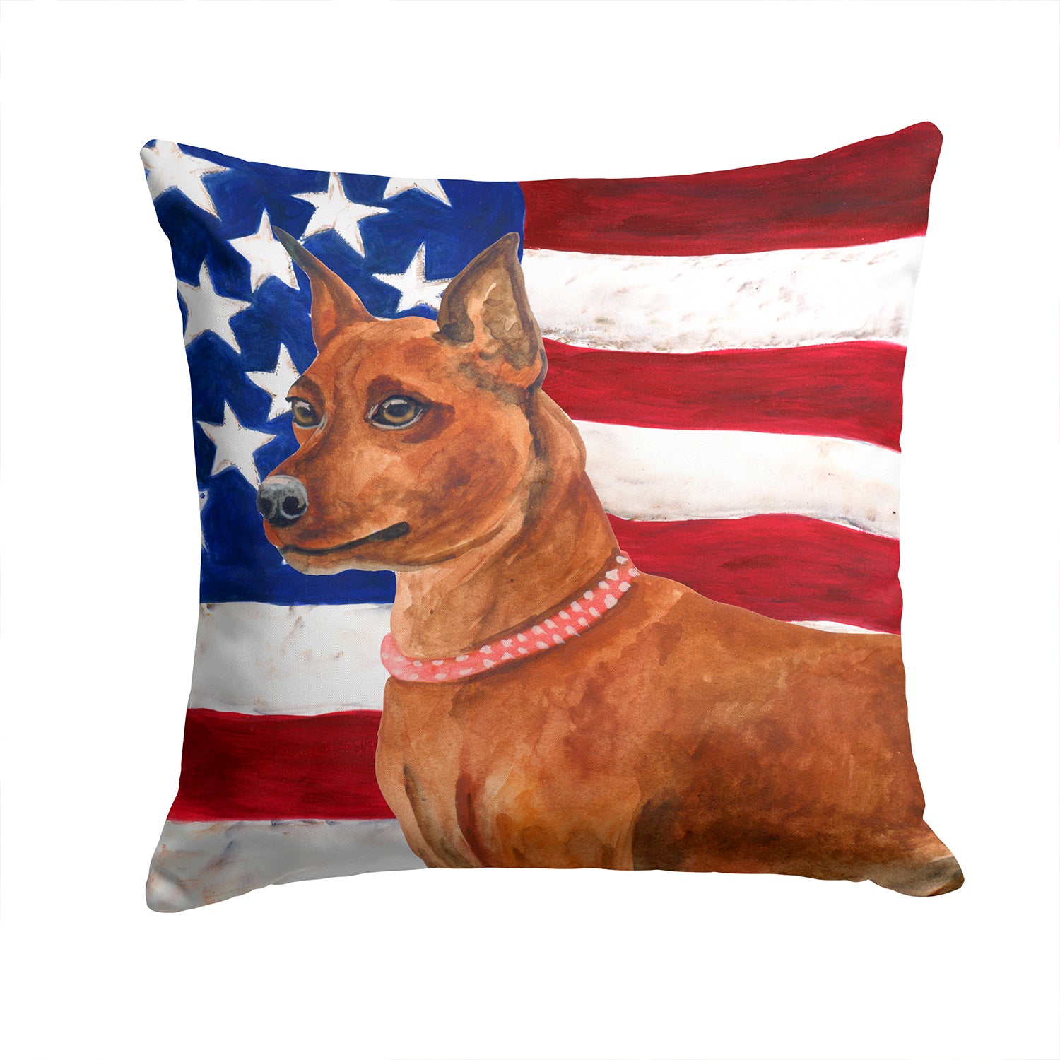 Miniature Pinscher Patriotic Fabric Decorative Pillow BB9656PW1414 - the-store.com