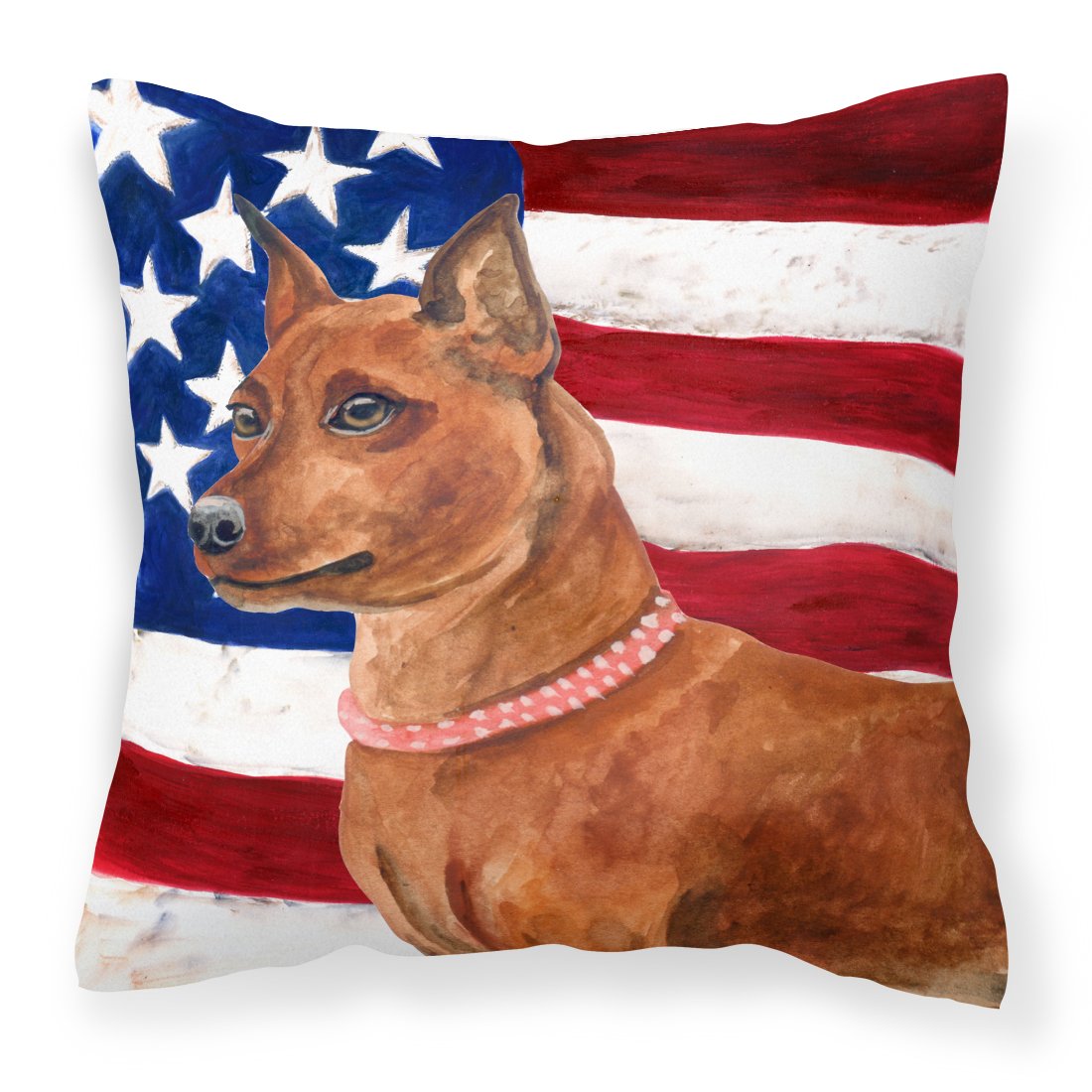 Miniature Pinscher Patriotic Fabric Decorative Pillow BB9656PW1818 by Caroline&#39;s Treasures