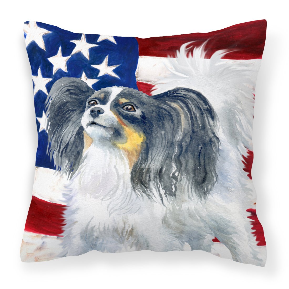 Papillon Patriotic Fabric Decorative Pillow BB9657PW1818 by Caroline's Treasures