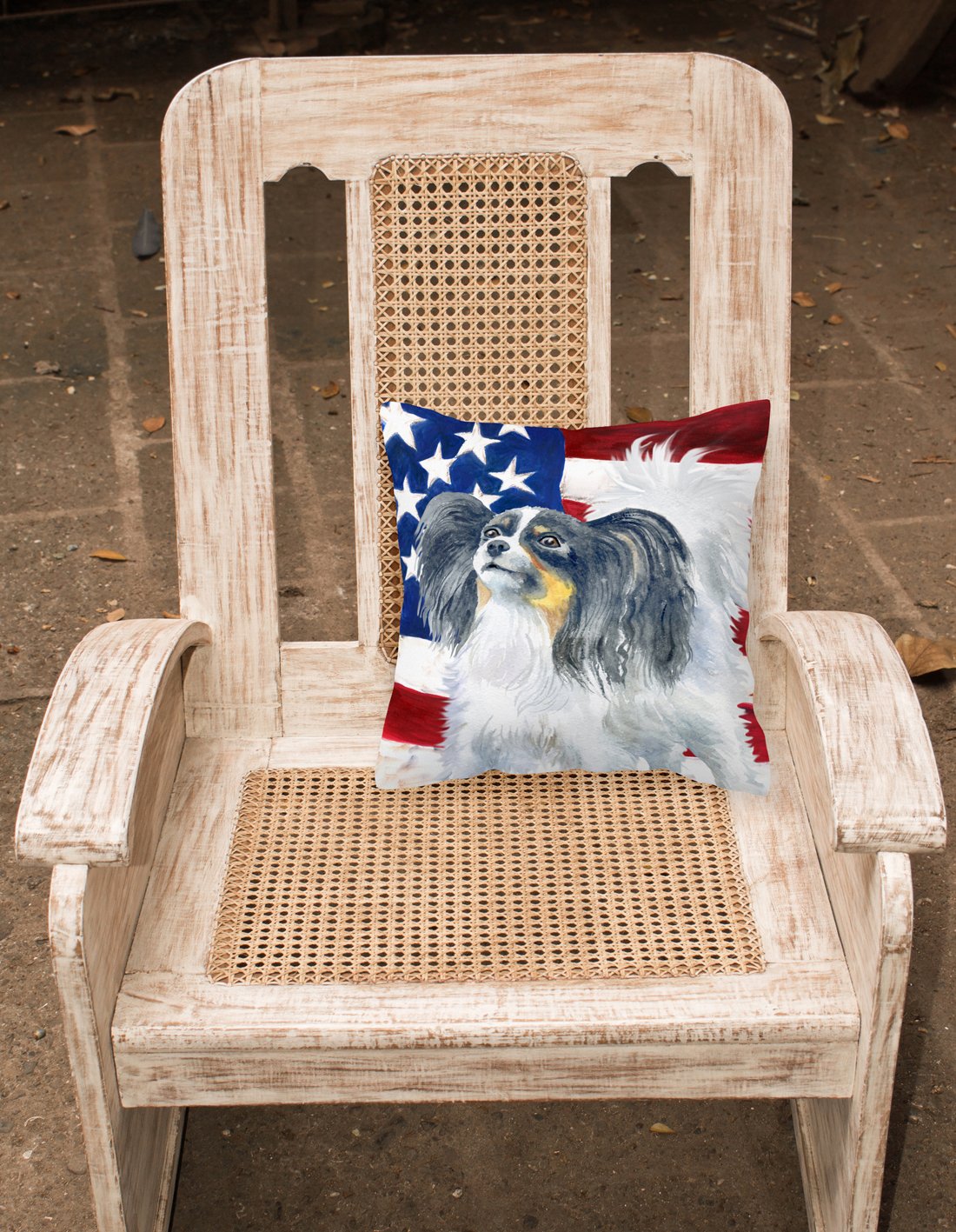 Papillon Patriotic Fabric Decorative Pillow BB9657PW1818 by Caroline's Treasures