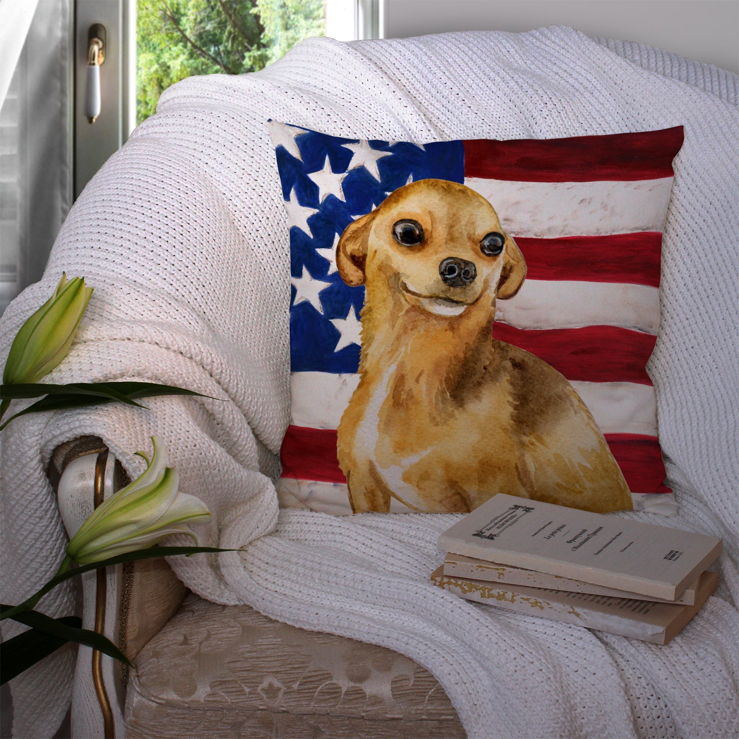 Chihuahua Patriotic Fabric Decorative Pillow BB9658PW1414 - the-store.com