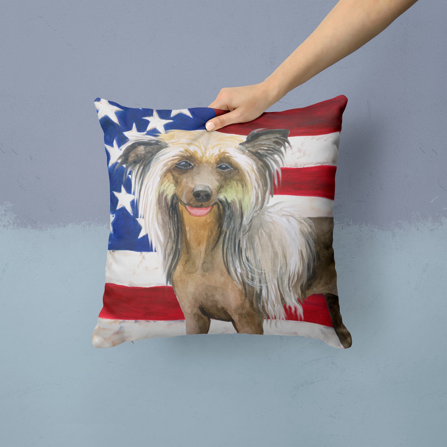 Chinese Crested Patriotic Fabric Decorative Pillow BB9659PW1414 - the-store.com