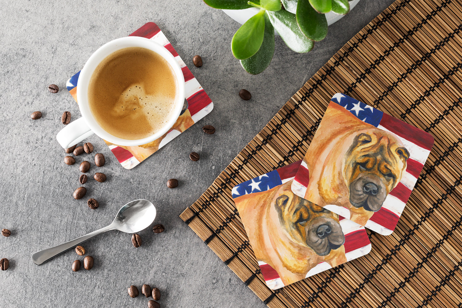 Shar Pei Patriotic Foam Coaster Set of 4 BB9661FC - the-store.com