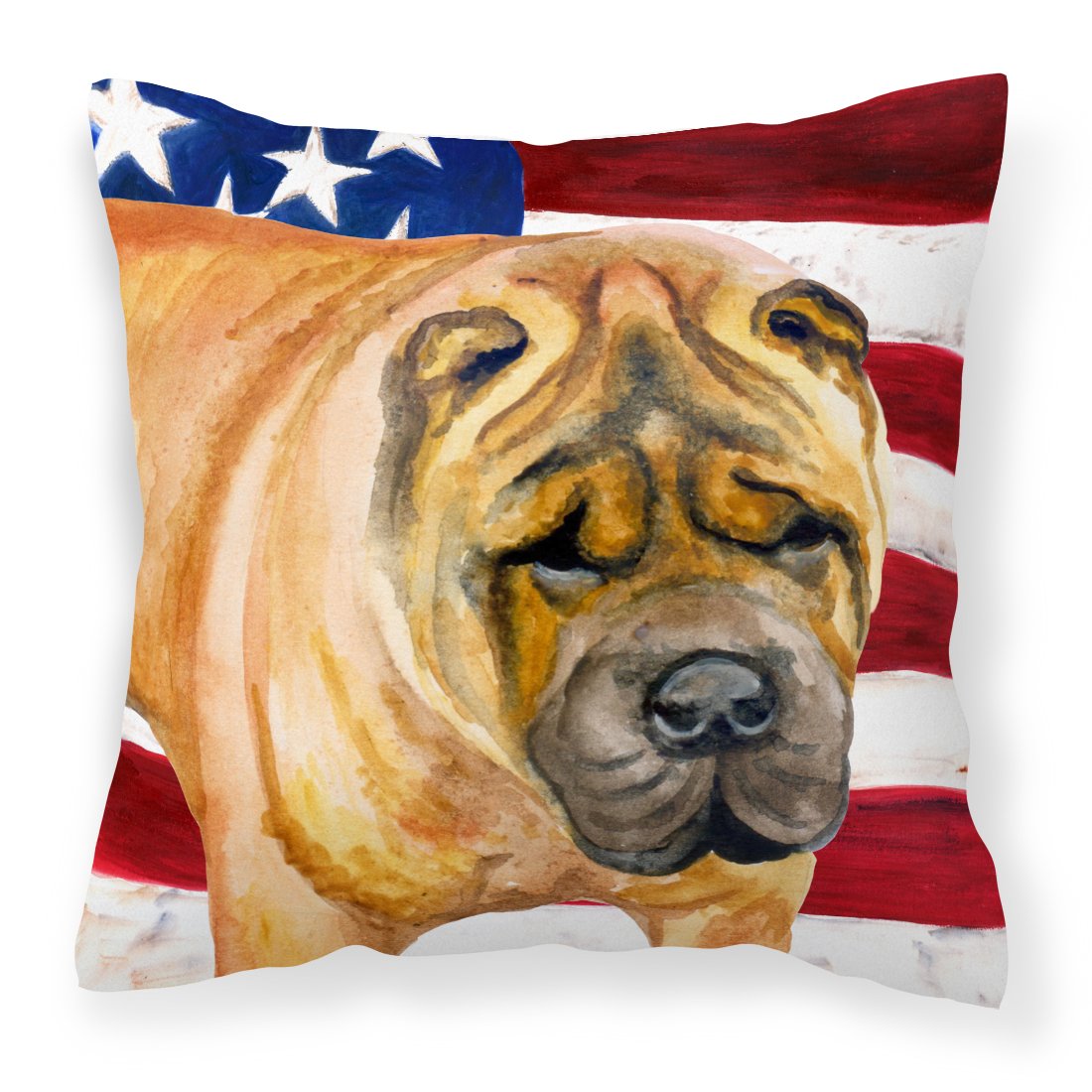 Shar Pei Patriotic Fabric Decorative Pillow BB9661PW1818 by Caroline's Treasures