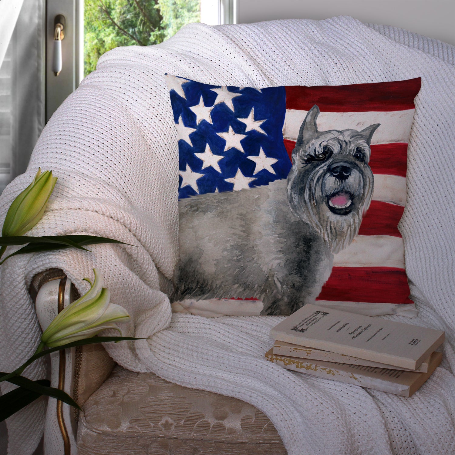 Schnauzer Patriotic Fabric Decorative Pillow BB9662PW1414 - the-store.com