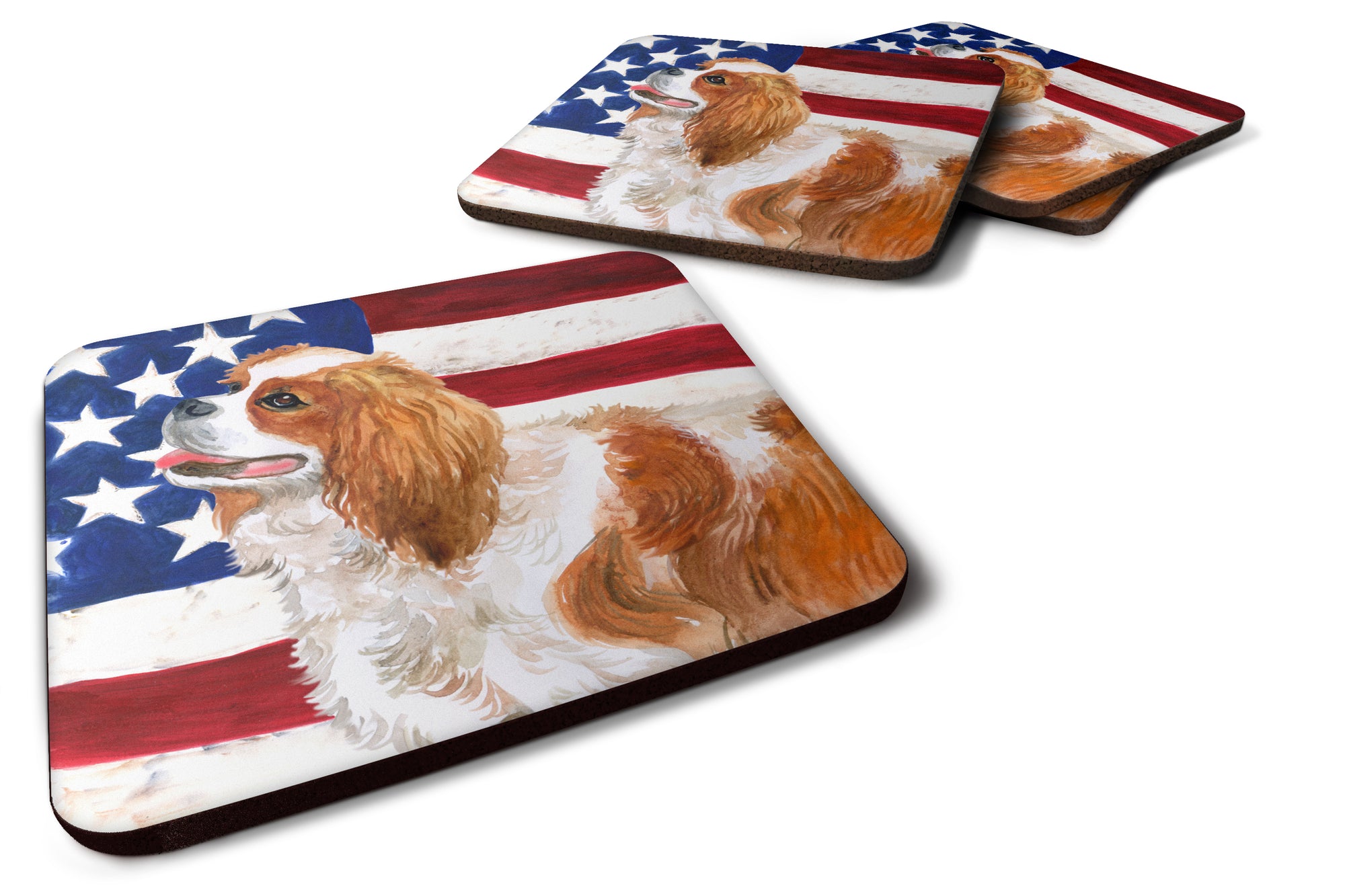 Cavalier Spaniel Patriotic Foam Coaster Set of 4 BB9663FC - the-store.com