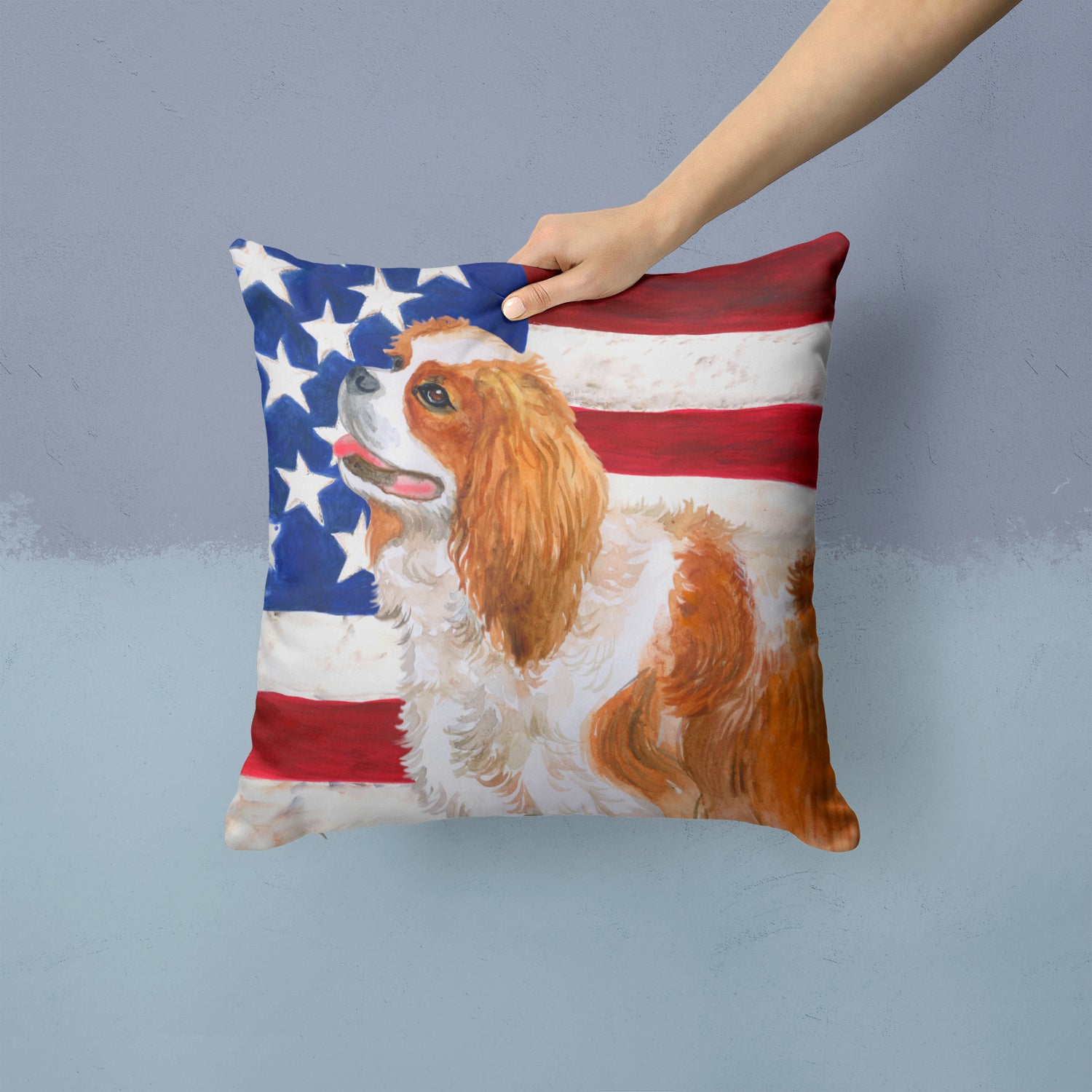 Cavalier Spaniel Patriotic Fabric Decorative Pillow BB9663PW1414 - the-store.com