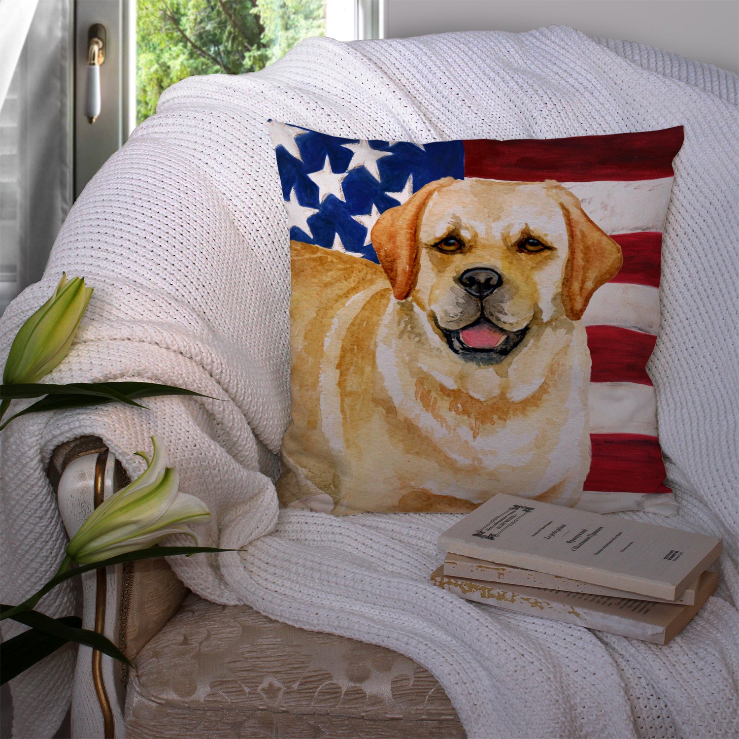 Golden Retriever Patriotic Fabric Decorative Pillow BB9664PW1414 - the-store.com