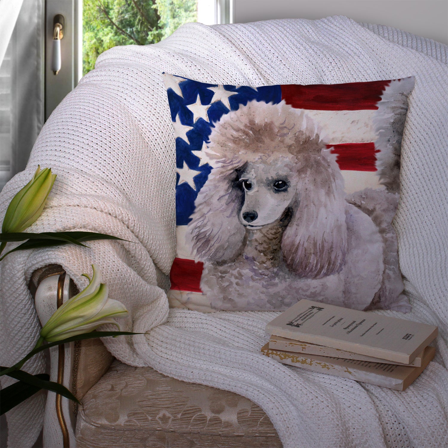 Poodle Patriotic Fabric Decorative Pillow BB9665PW1414 - the-store.com