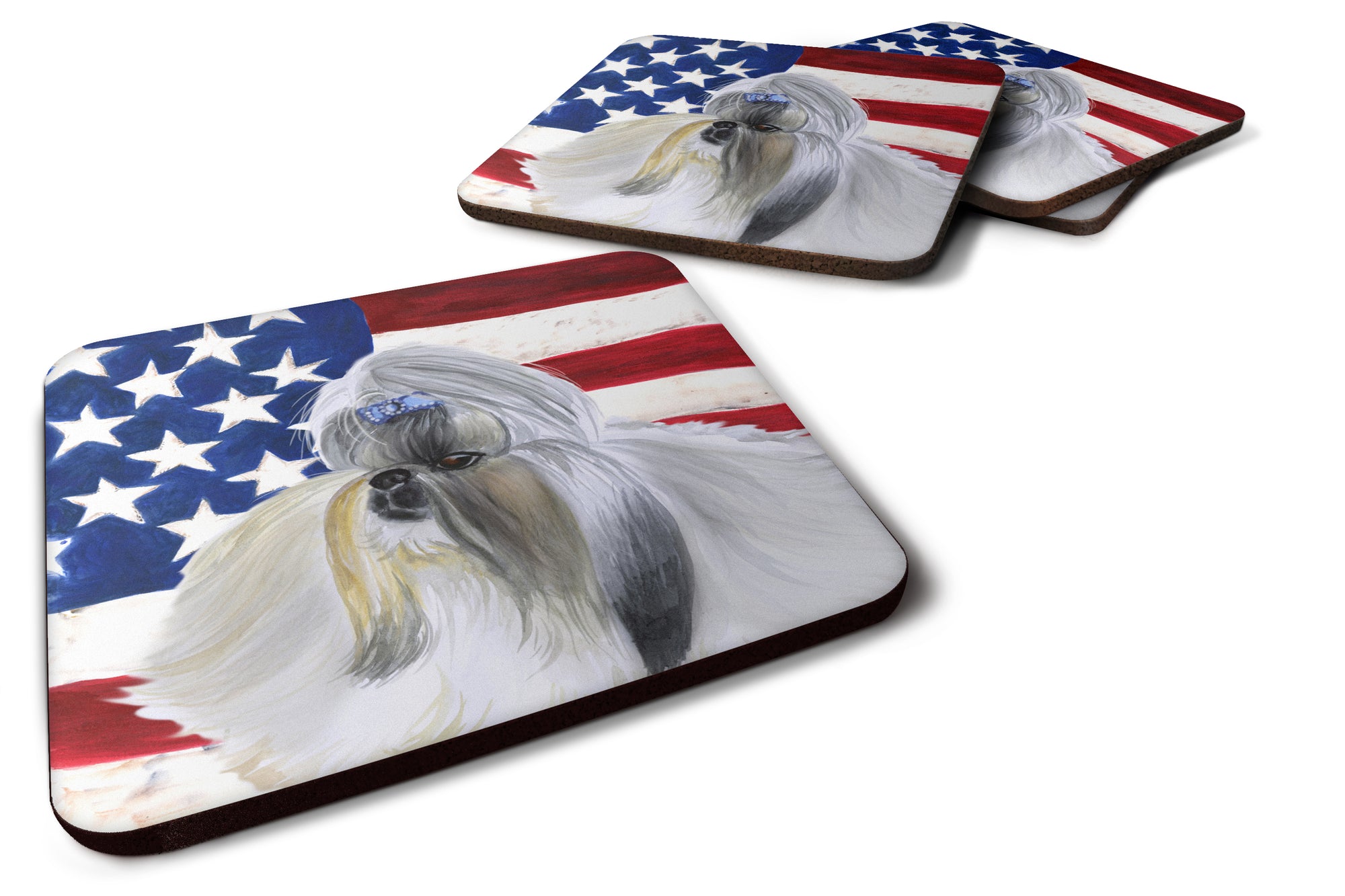 Shih Tzu Patriotic Foam Coaster Set of 4 BB9666FC - the-store.com