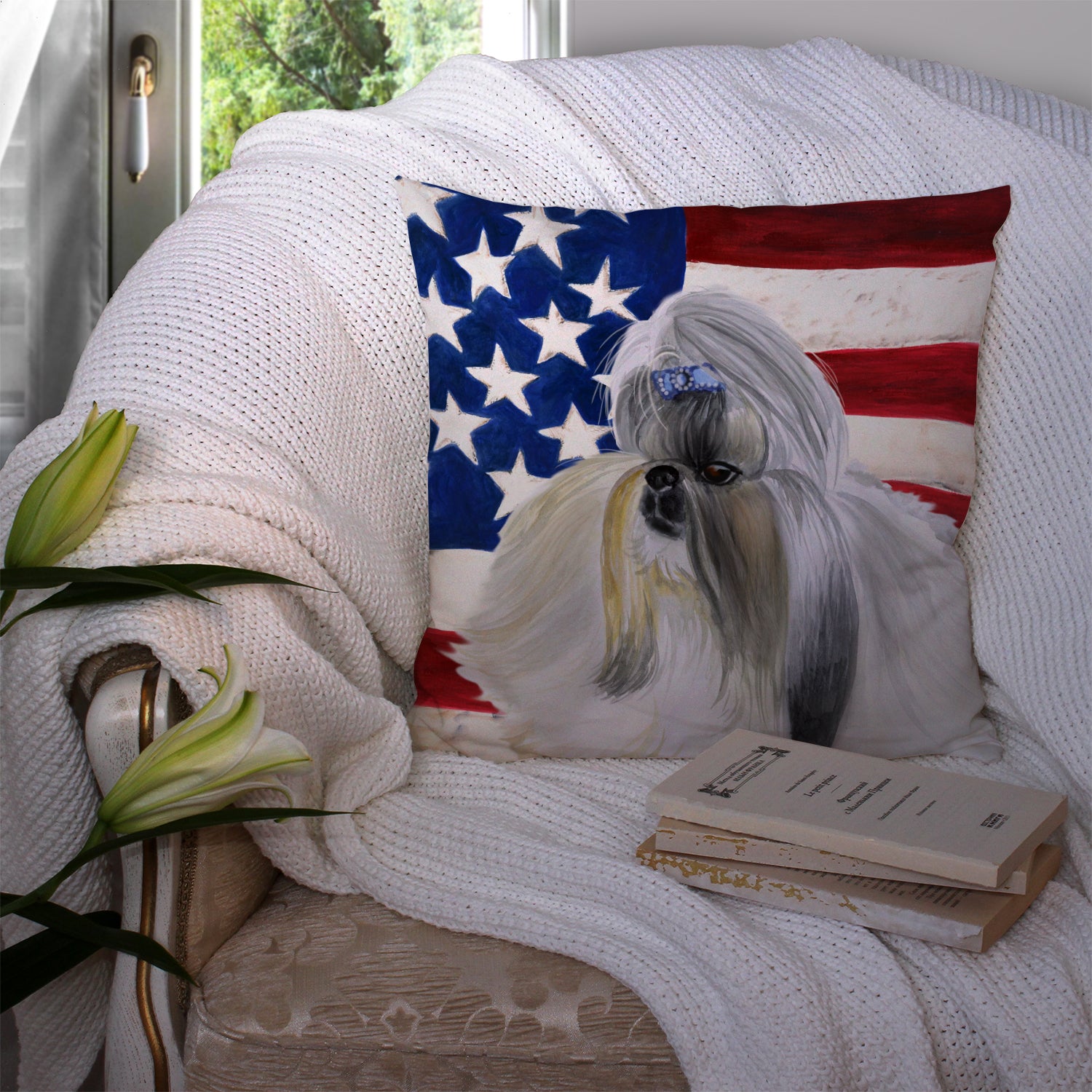 Shih Tzu Patriotic Fabric Decorative Pillow BB9666PW1414 - the-store.com