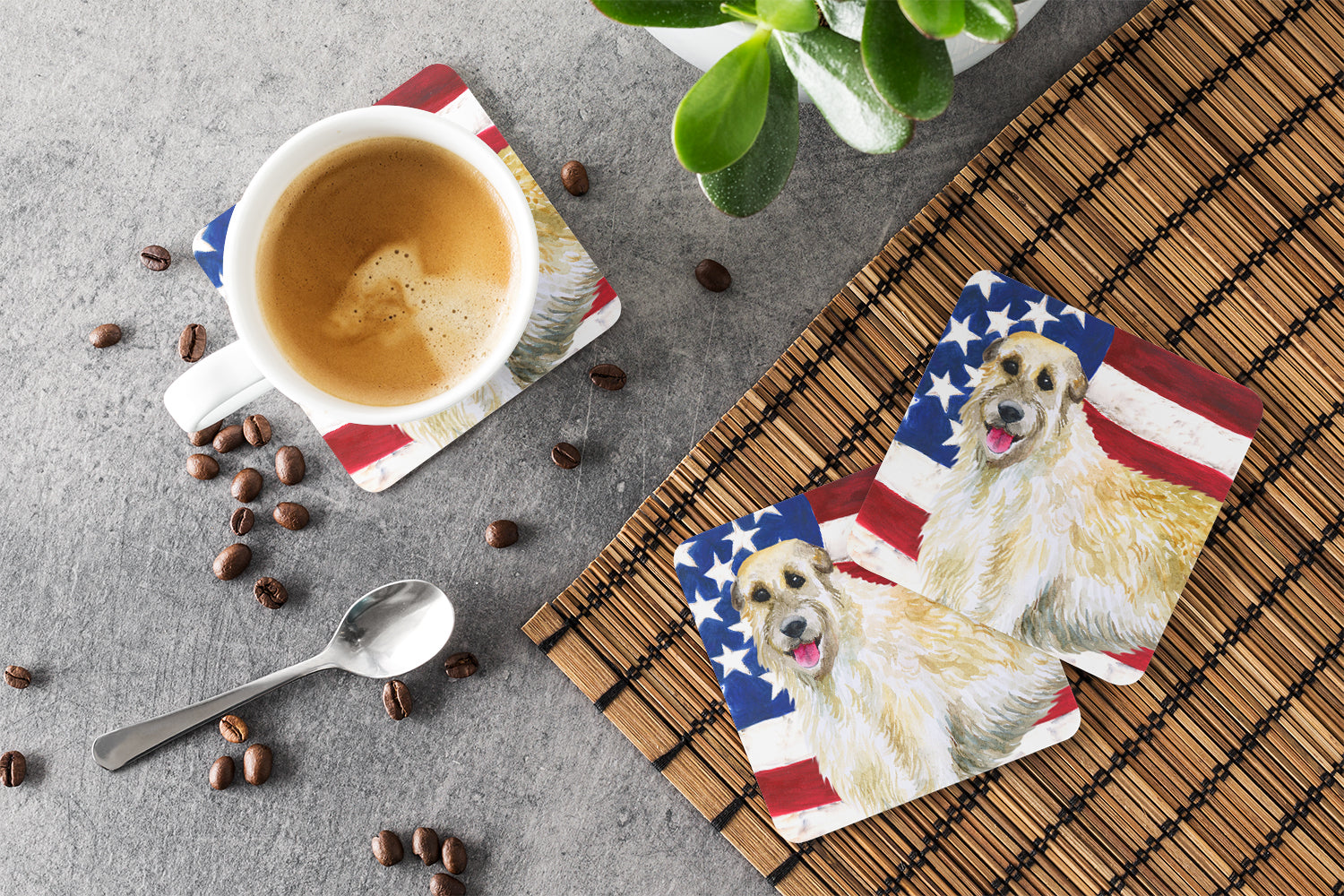 Irish Wolfhound Patriotic Foam Coaster Set of 4 BB9670FC - the-store.com