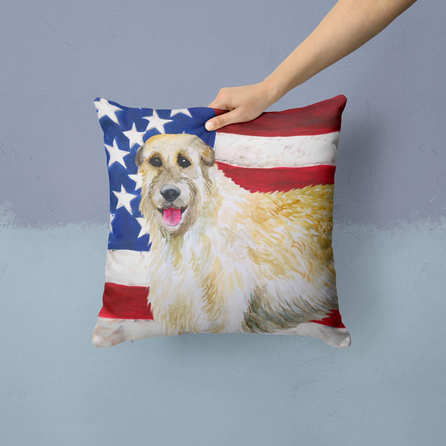 Irish Wolfhound Patriotic Fabric Decorative Pillow BB9670PW1414 - the-store.com