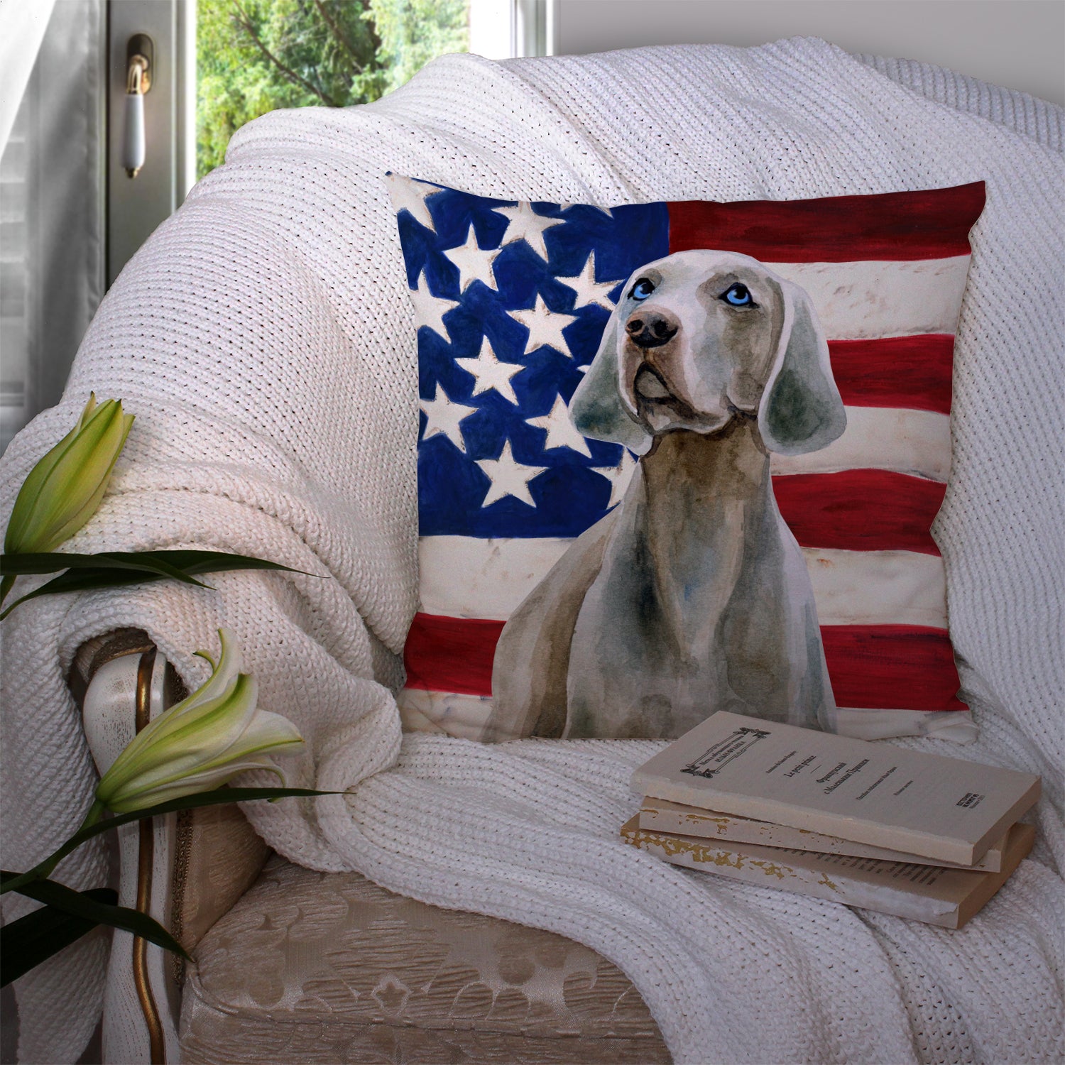 Weimaraner Patriotic Fabric Decorative Pillow BB9674PW1414 - the-store.com