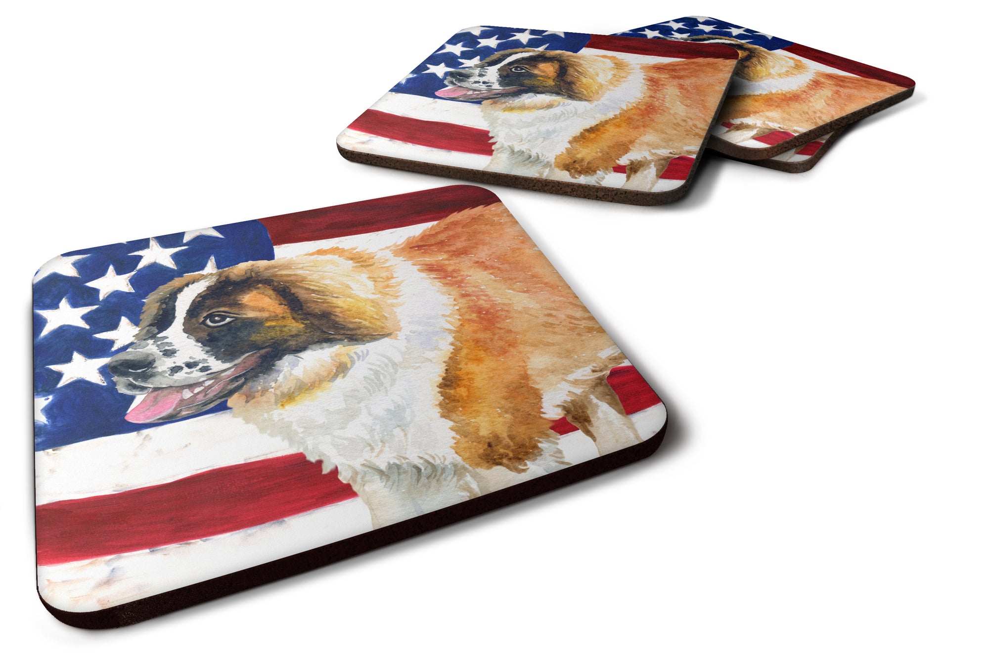 Saint Bernard Patriotic Foam Coaster Set of 4 BB9679FC - the-store.com