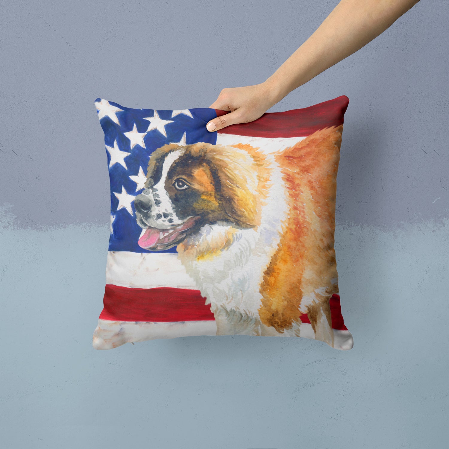 Saint Bernard Patriotic Fabric Decorative Pillow BB9679PW1414 - the-store.com