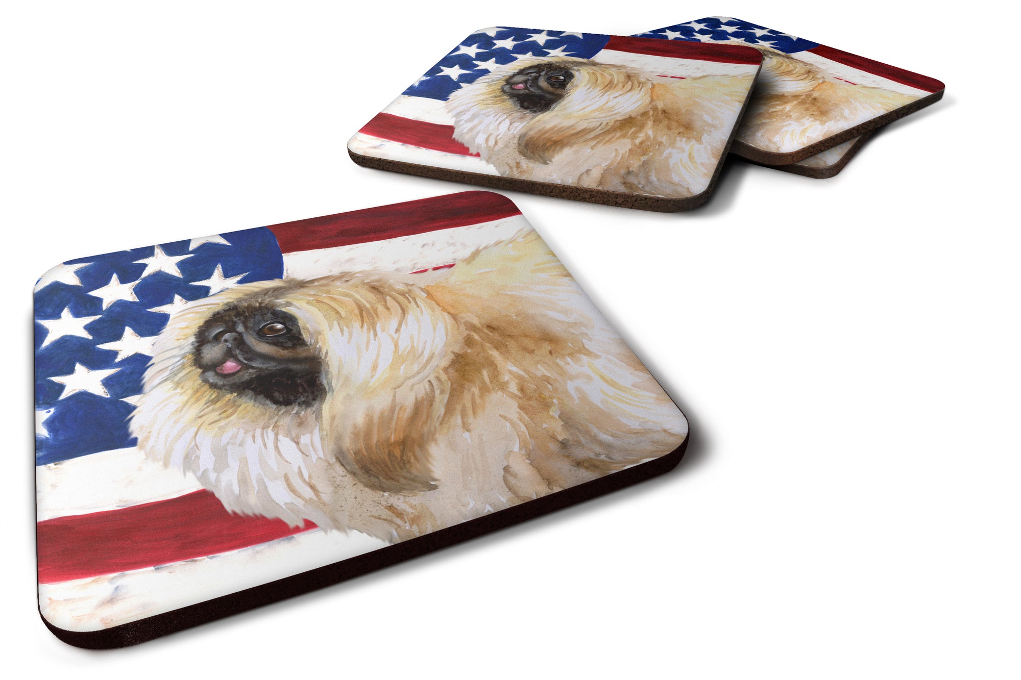 Pekingese Patriotic Foam Coaster Set of 4 BB9681FC - the-store.com